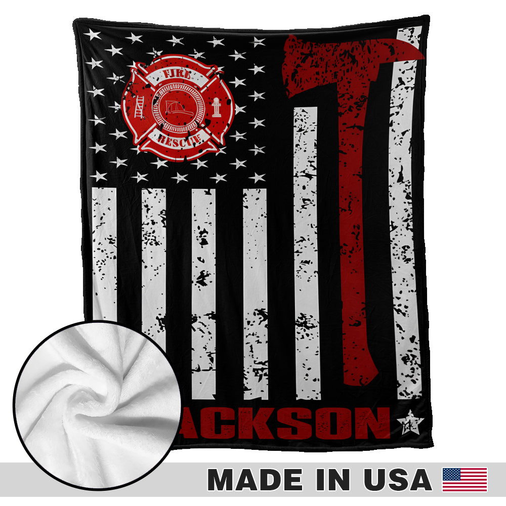 Couverture personnalisée pour pompier - Drapeau de la Ligne Rouge - Nom personnalisé