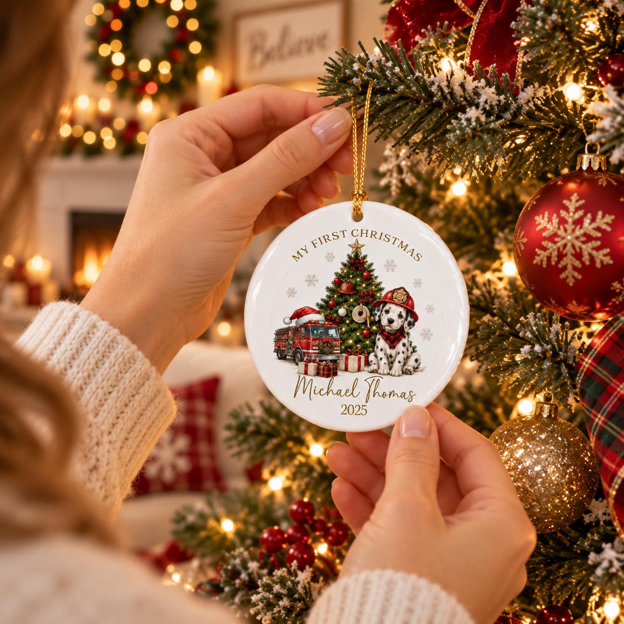Personalized Baby First Christmas Ornament | Custom Name Firefighter Keepsake 2026