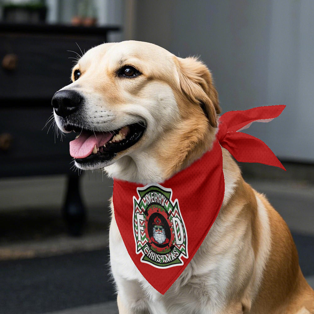 Hundehalstuch mit Weihnachtsmann-Logo der Feuerwehr – Rotes Kopftuch für Feuerwehrleute