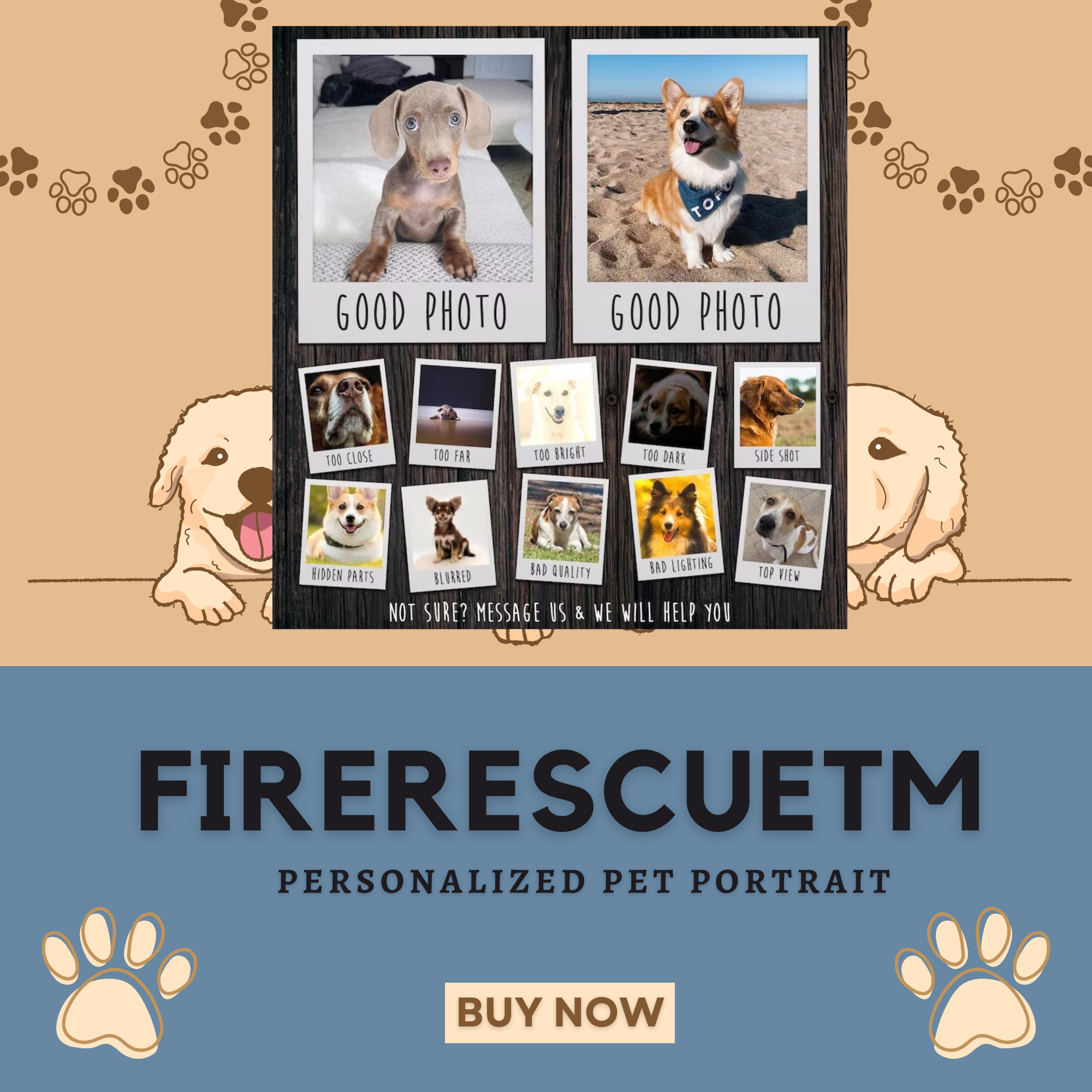 Custom Pet Photo Firefighter Portrait Matte Canvas- Studio Style