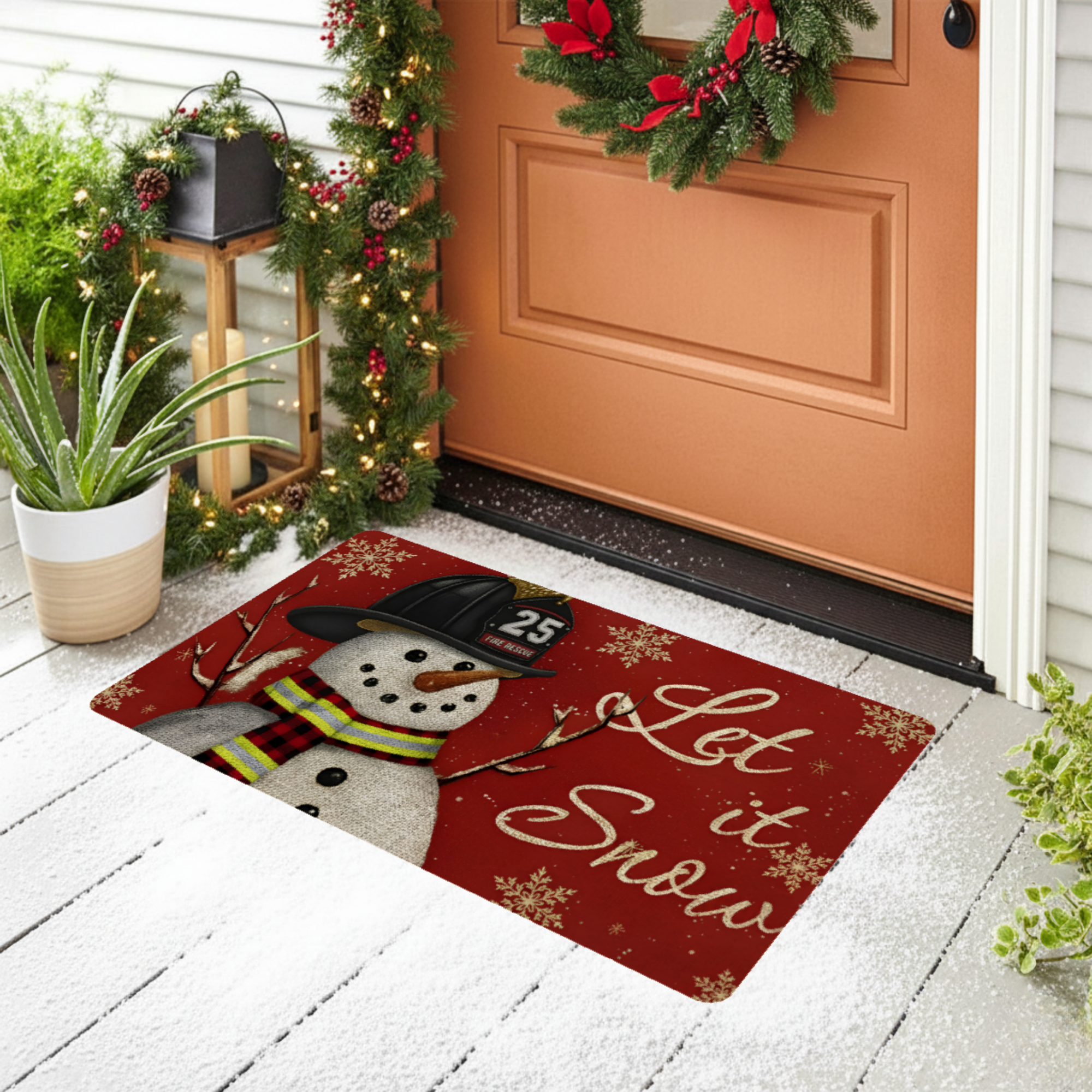 Feuerwehrmann-Schneemann - Weihnachtsfußmatte 