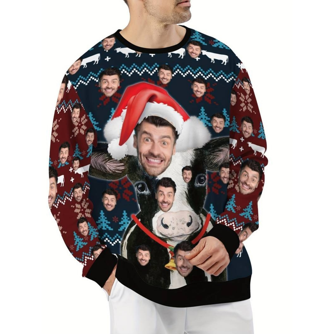 Custom Face Ugly Christmas Sweater - Personalized Photo Cow