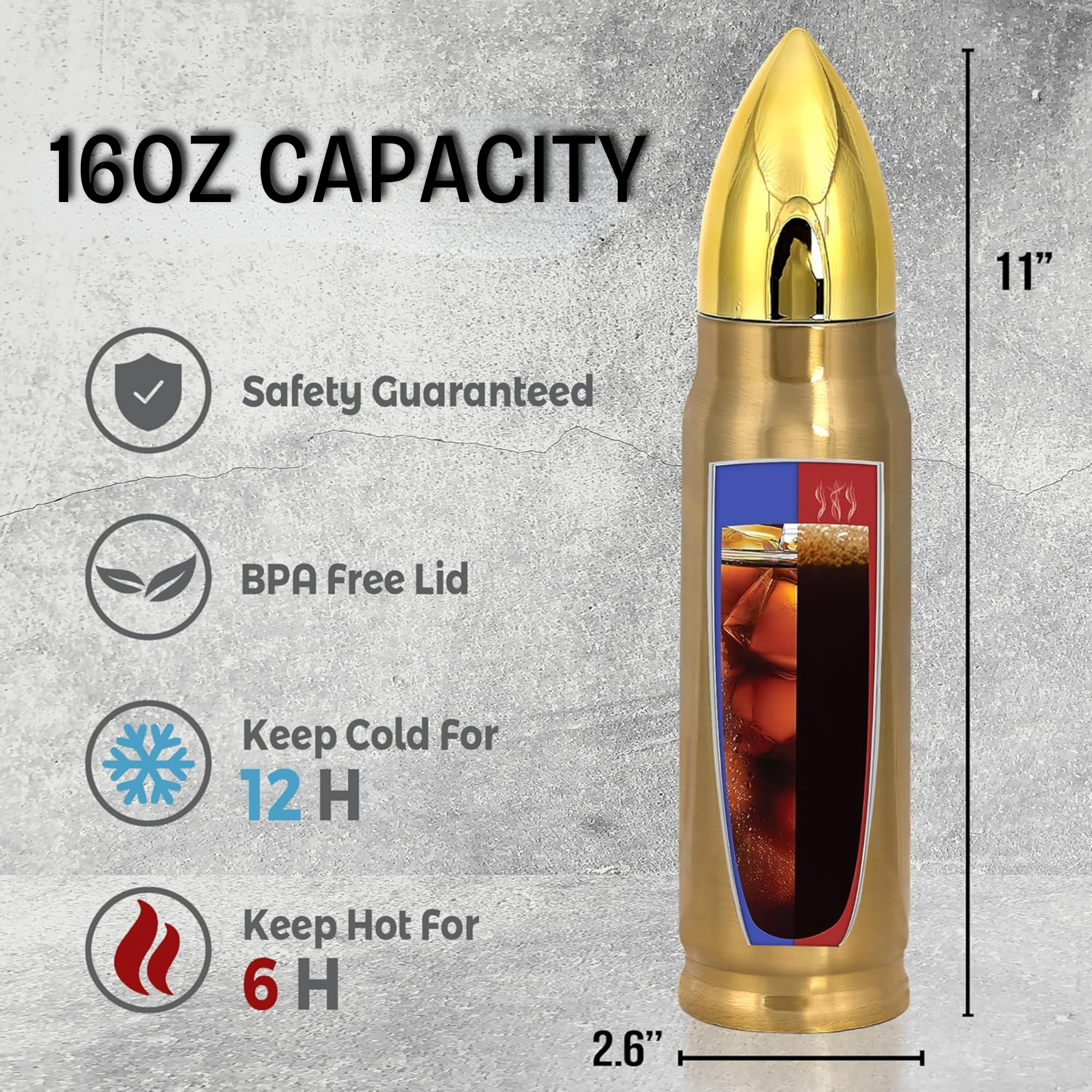 Firefighter Bullet Tumbler - 16oz Insulated American Flag Axe Bottle