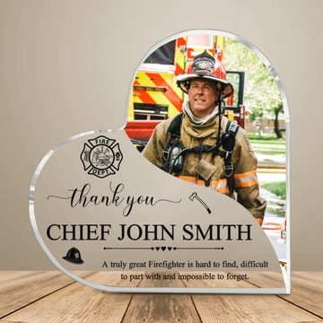 Firefighter Retirement Gift - Personalized Photo Acrylic Heart Plaque