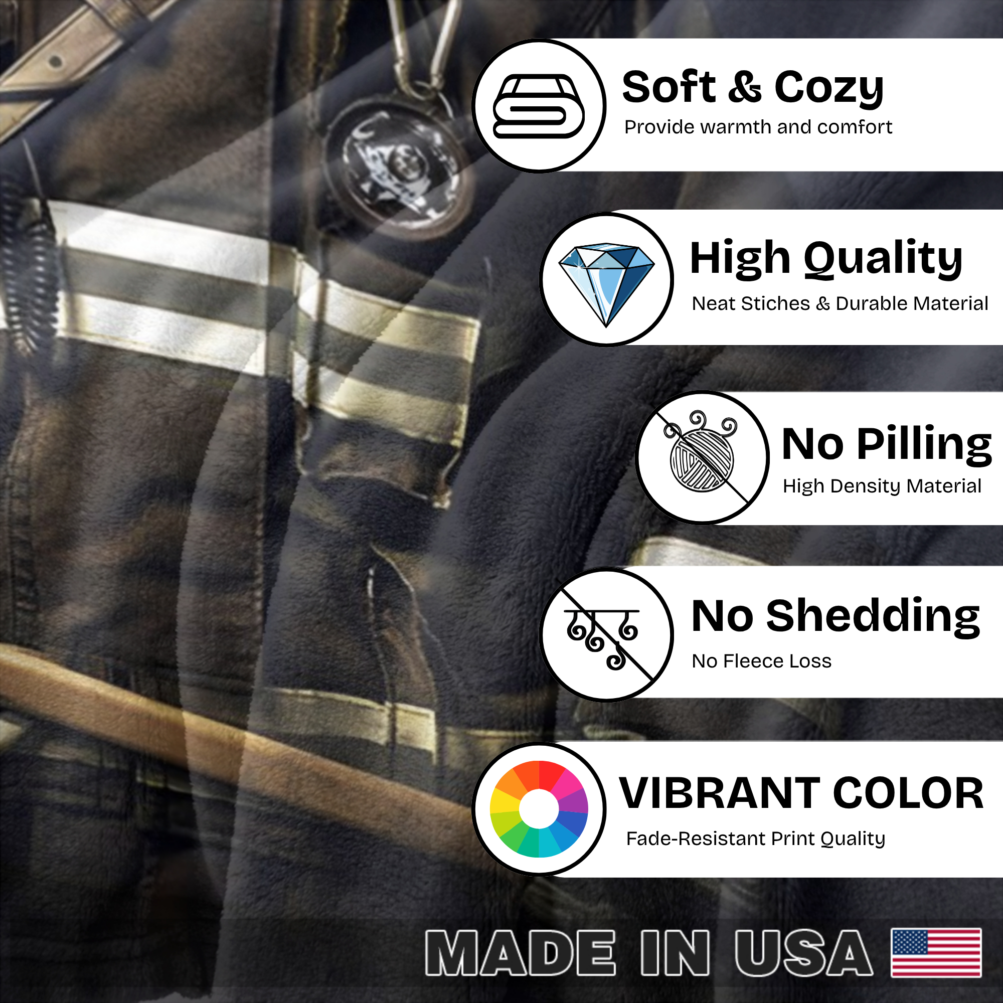 Couverture personnalisée avec photo d'animal de compagnie et portrait de pompier - Style studio