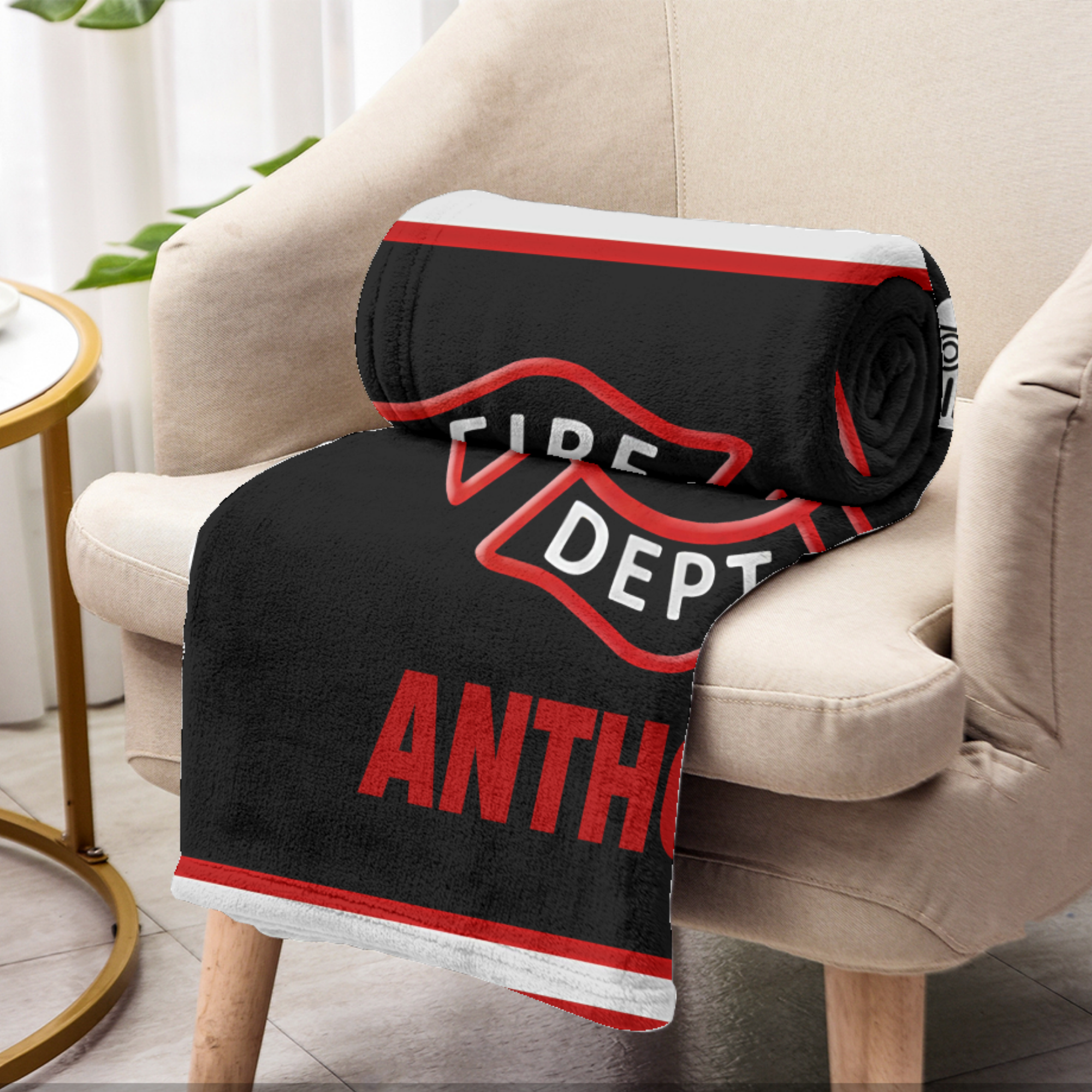 Couverture personnalisée pour pompiers - Motif personnalisé avec le nom du pompier