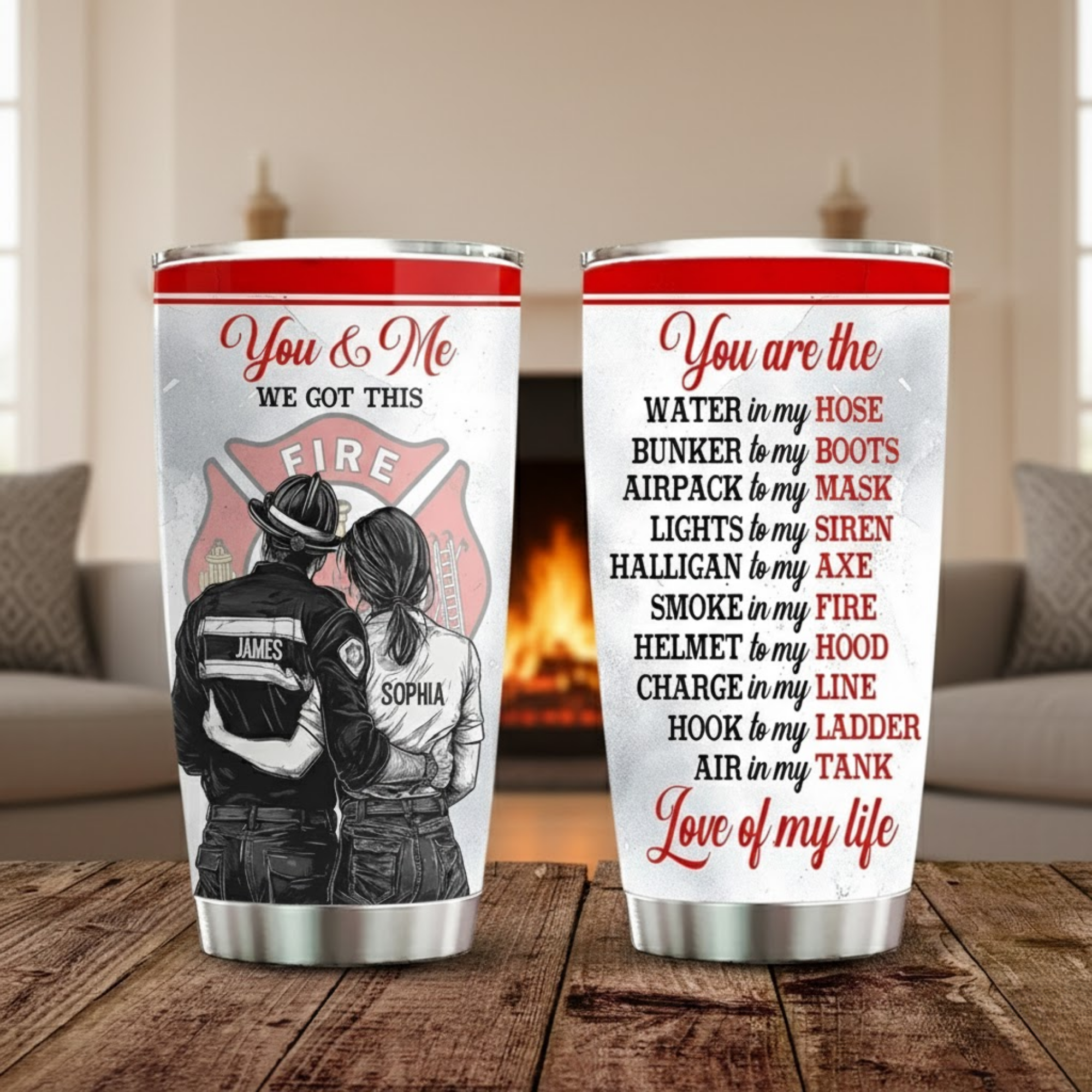 Firefighter Couple Tumbler - Personalized You And Me 20oz Custom Names