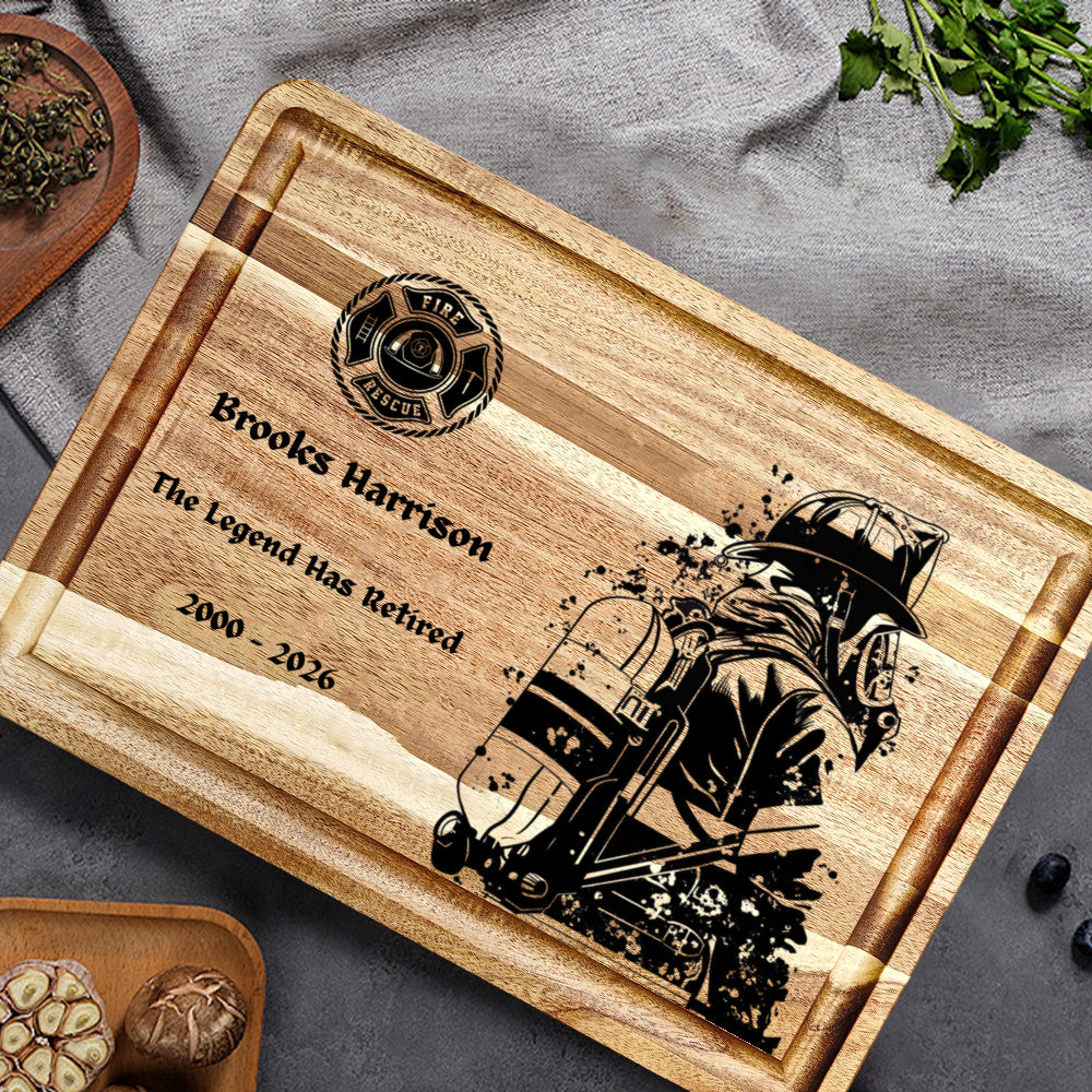 Firefighter Retirement Cutting Board - The Legend Has Retired Custom Wood