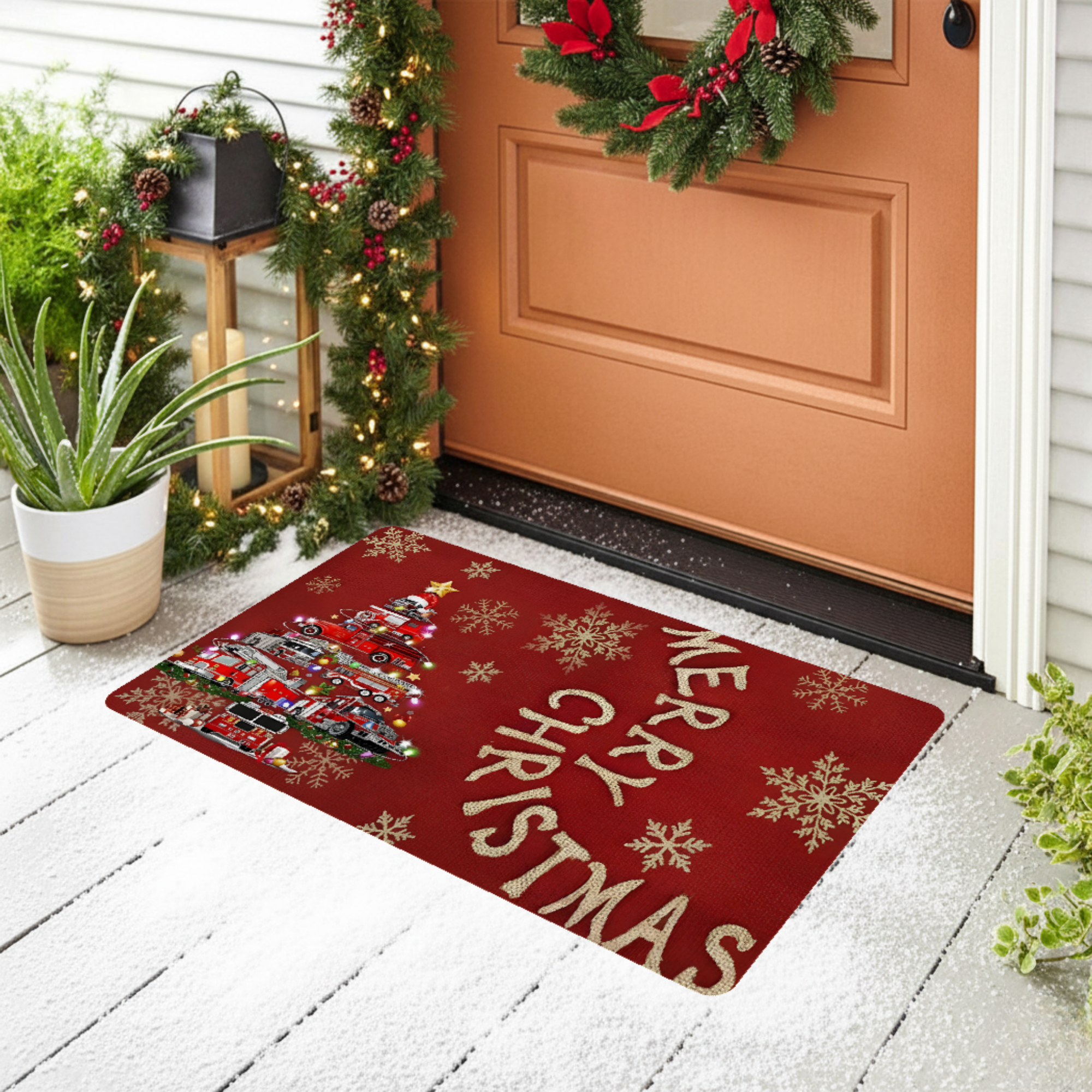 Christmas Firetruck Tree - Doormat