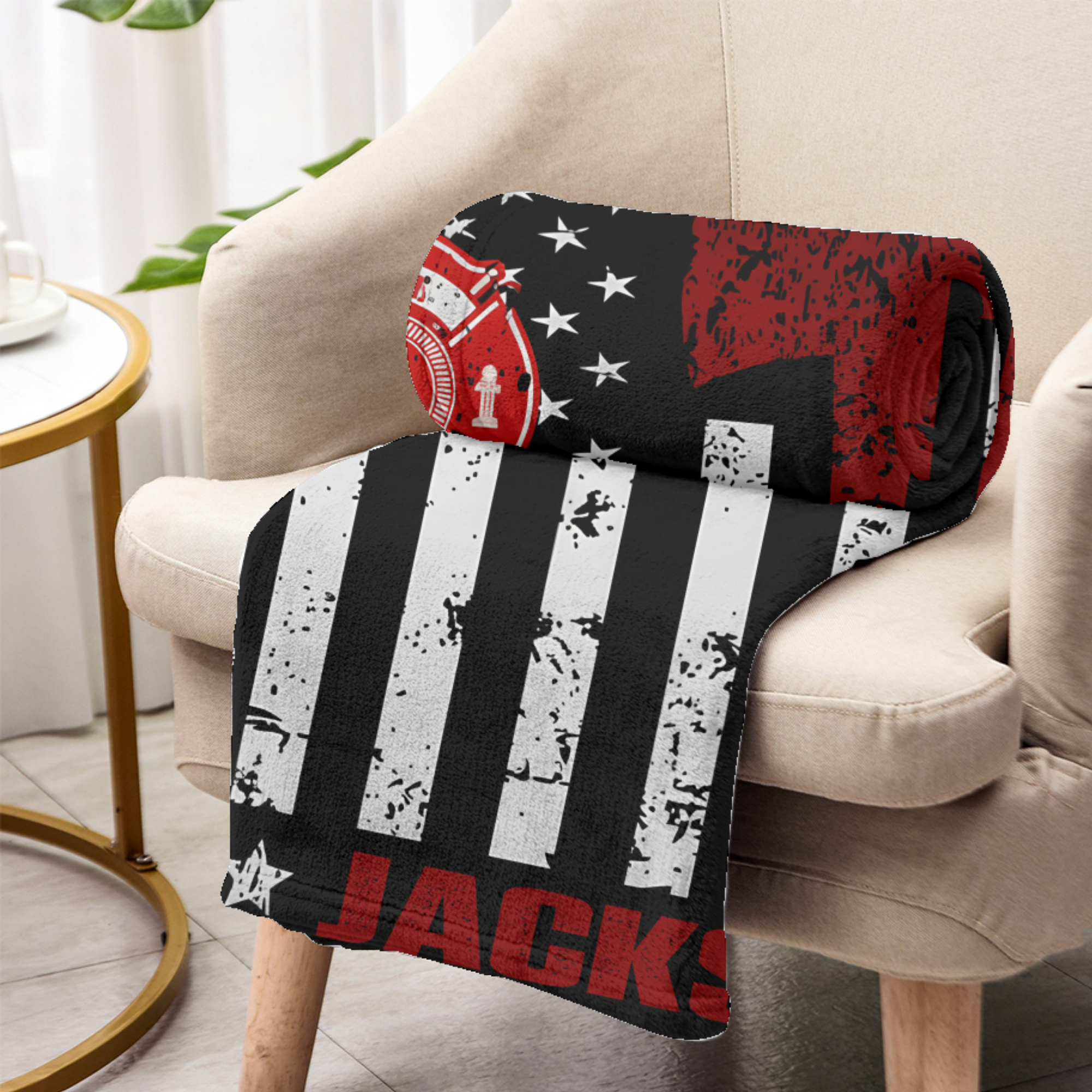 Couverture personnalisée pour pompier - Drapeau de la Ligne Rouge - Nom personnalisé