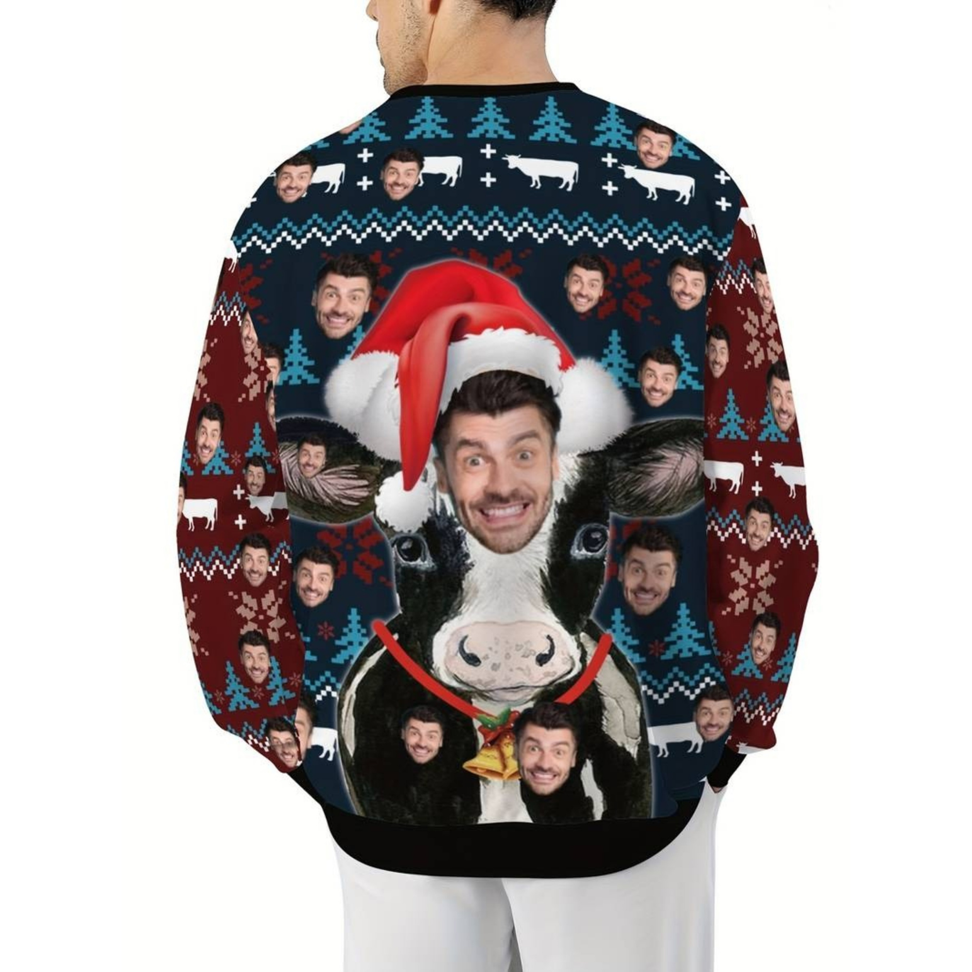 Custom Face Ugly Christmas Sweater - Personalized Photo Cow