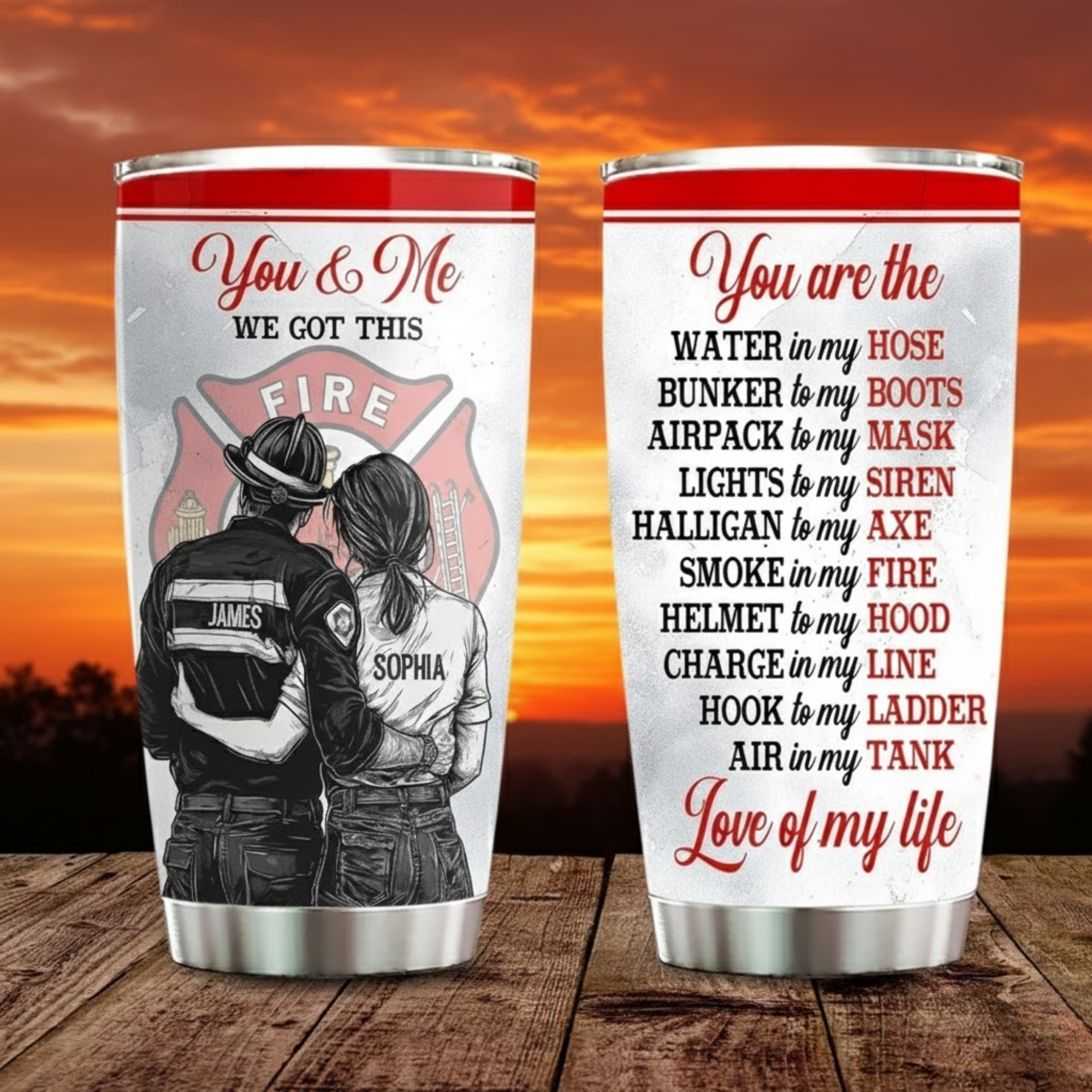 Firefighter Couple Tumbler - Personalized You And Me 20oz Custom Names