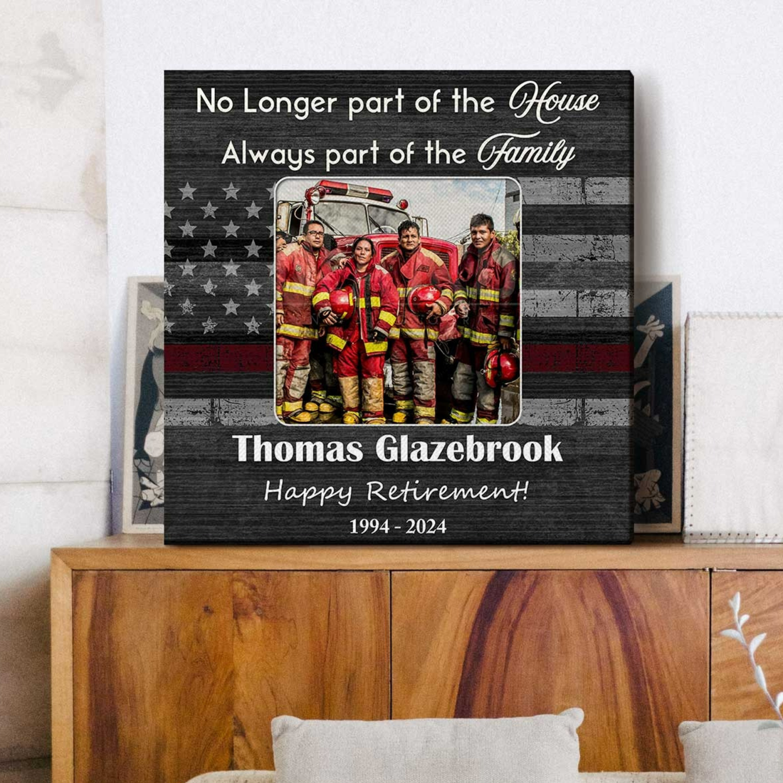 Firefighter Retirement Canvas - Custom Photo No Longer Part Of House Gift