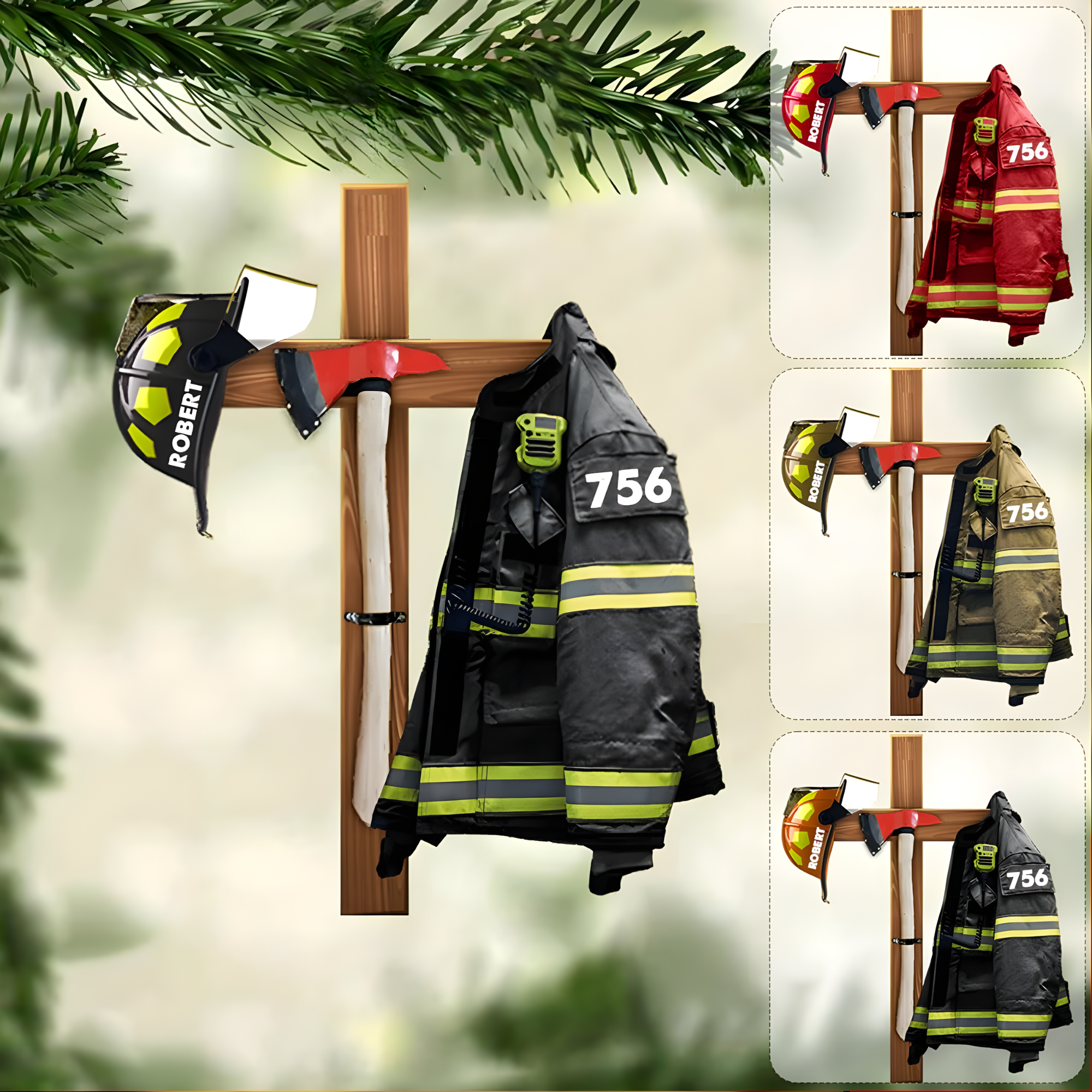 Custom Christian FireFighter Ornament - Personalized Name Number Glass Ornament