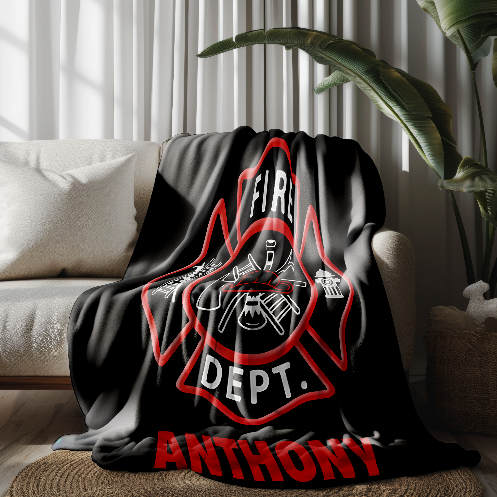 Couverture personnalisée pour pompiers - Motif personnalisé avec le nom du pompier