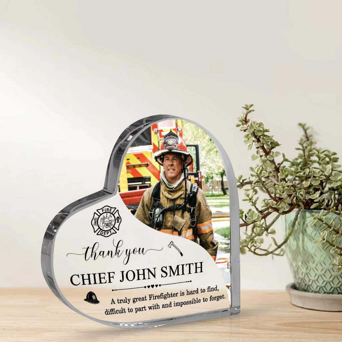 Firefighter Retirement Gift - Personalized Photo Acrylic Heart Plaque