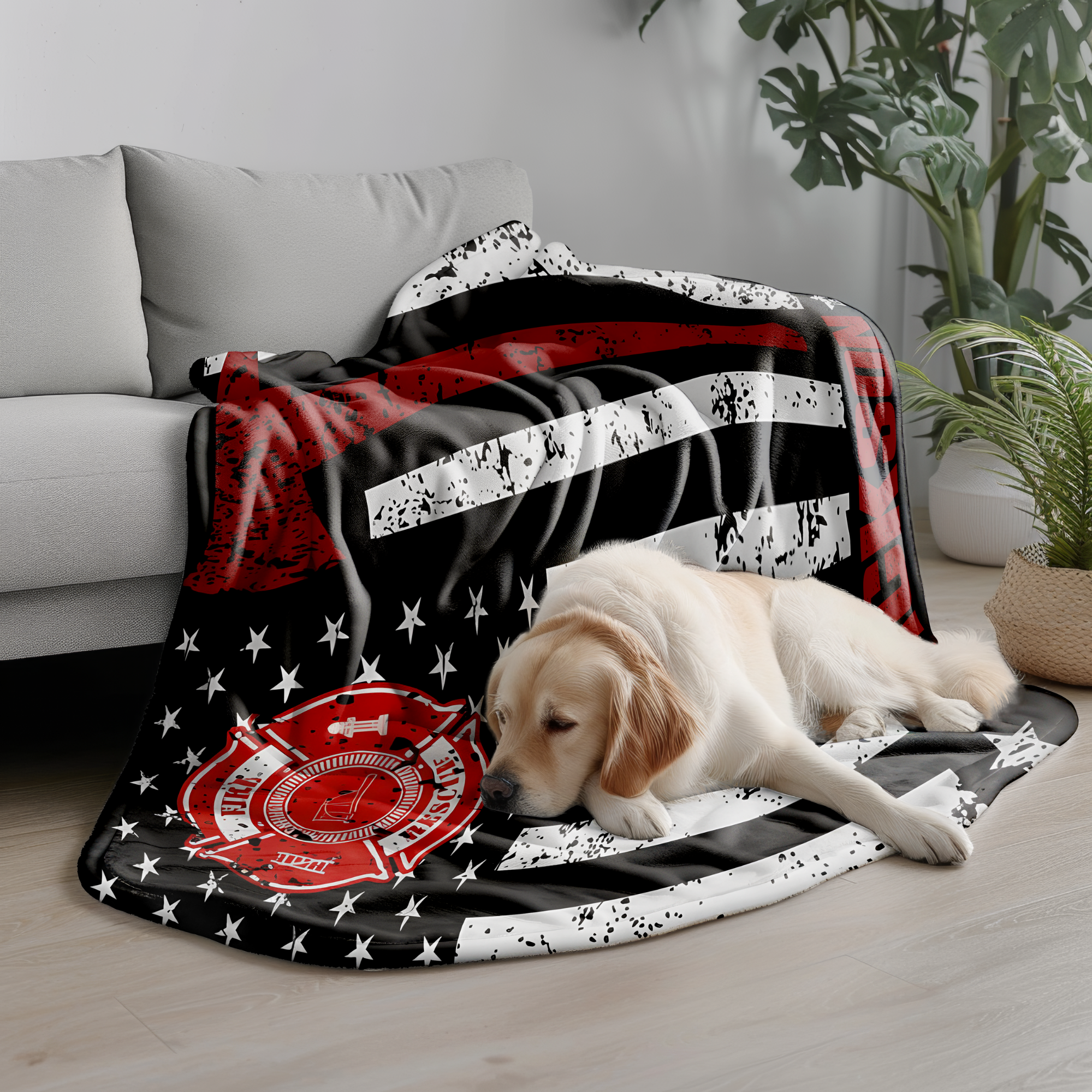 Couverture personnalisée pour pompier - Drapeau de la Ligne Rouge - Nom personnalisé