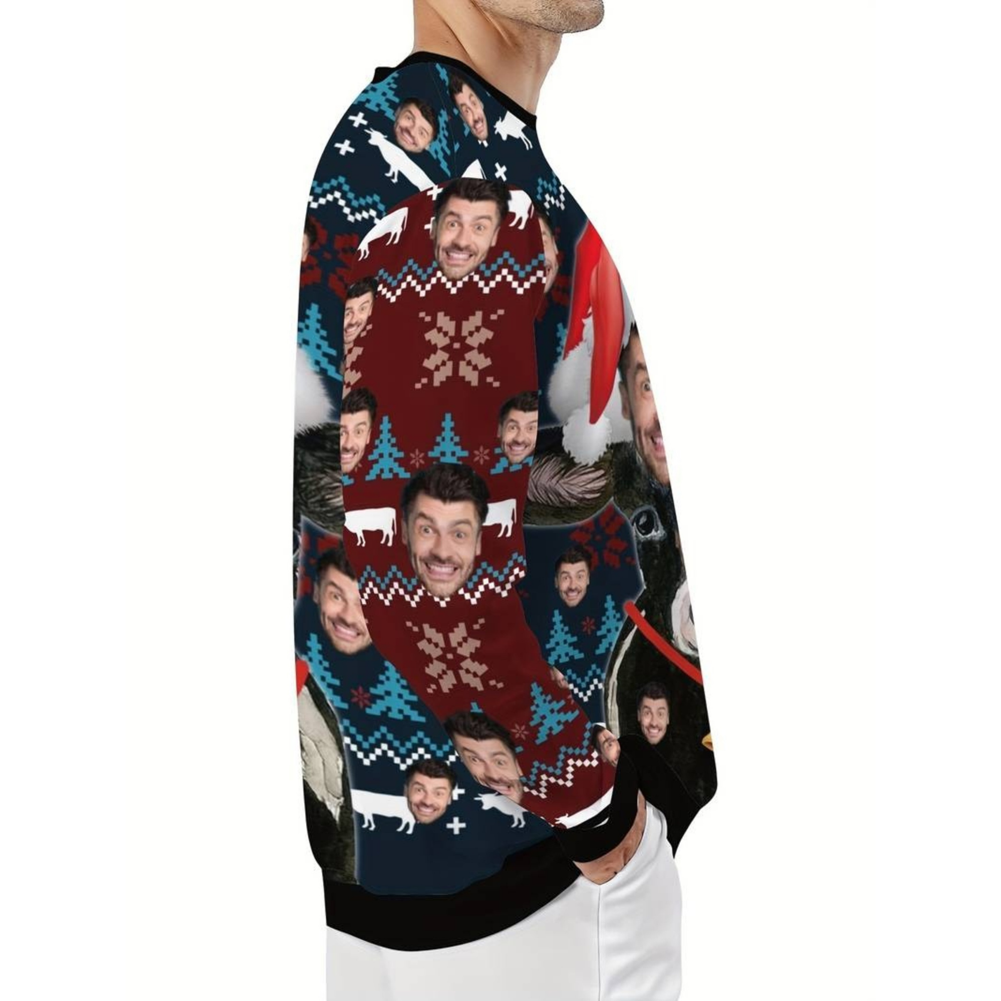 Custom Face Ugly Christmas Sweater - Personalized Photo Cow