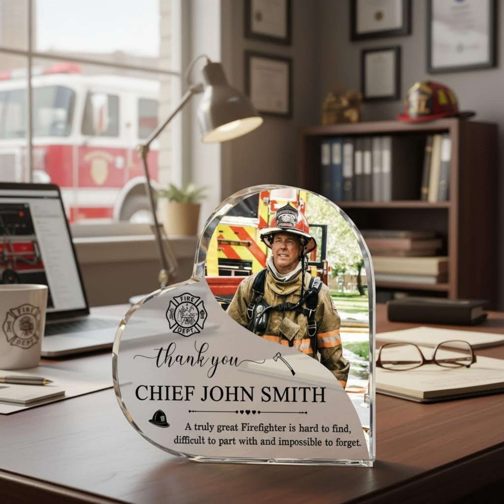 Firefighter Retirement Gift - Personalized Photo Acrylic Heart Plaque