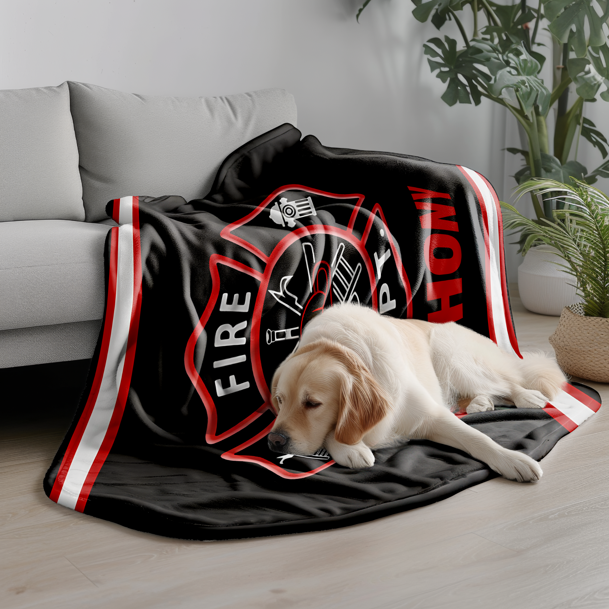 Couverture personnalisée pour pompiers - Motif personnalisé avec le nom du pompier