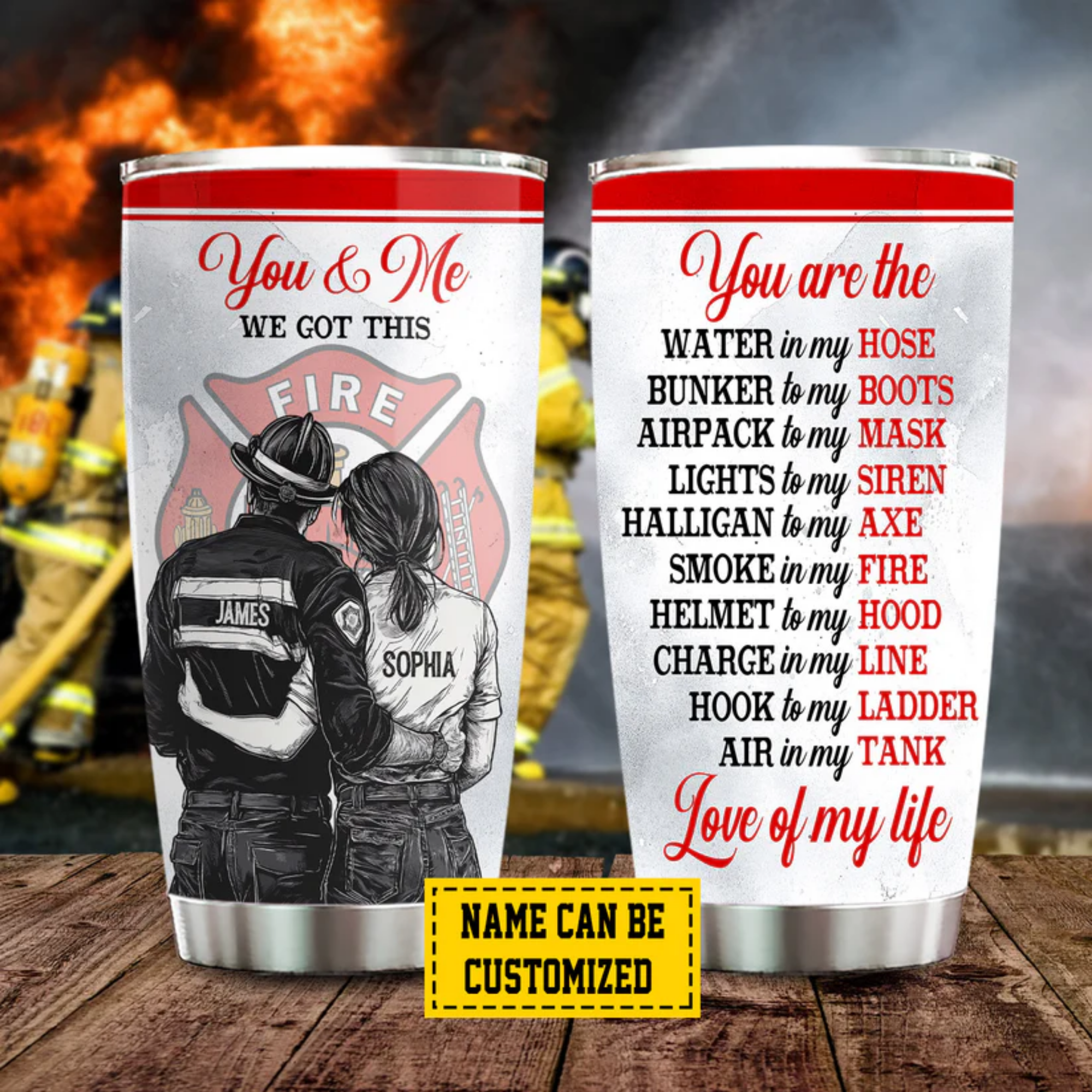 Firefighter Couple Tumbler - Personalized You And Me 20oz Custom Names