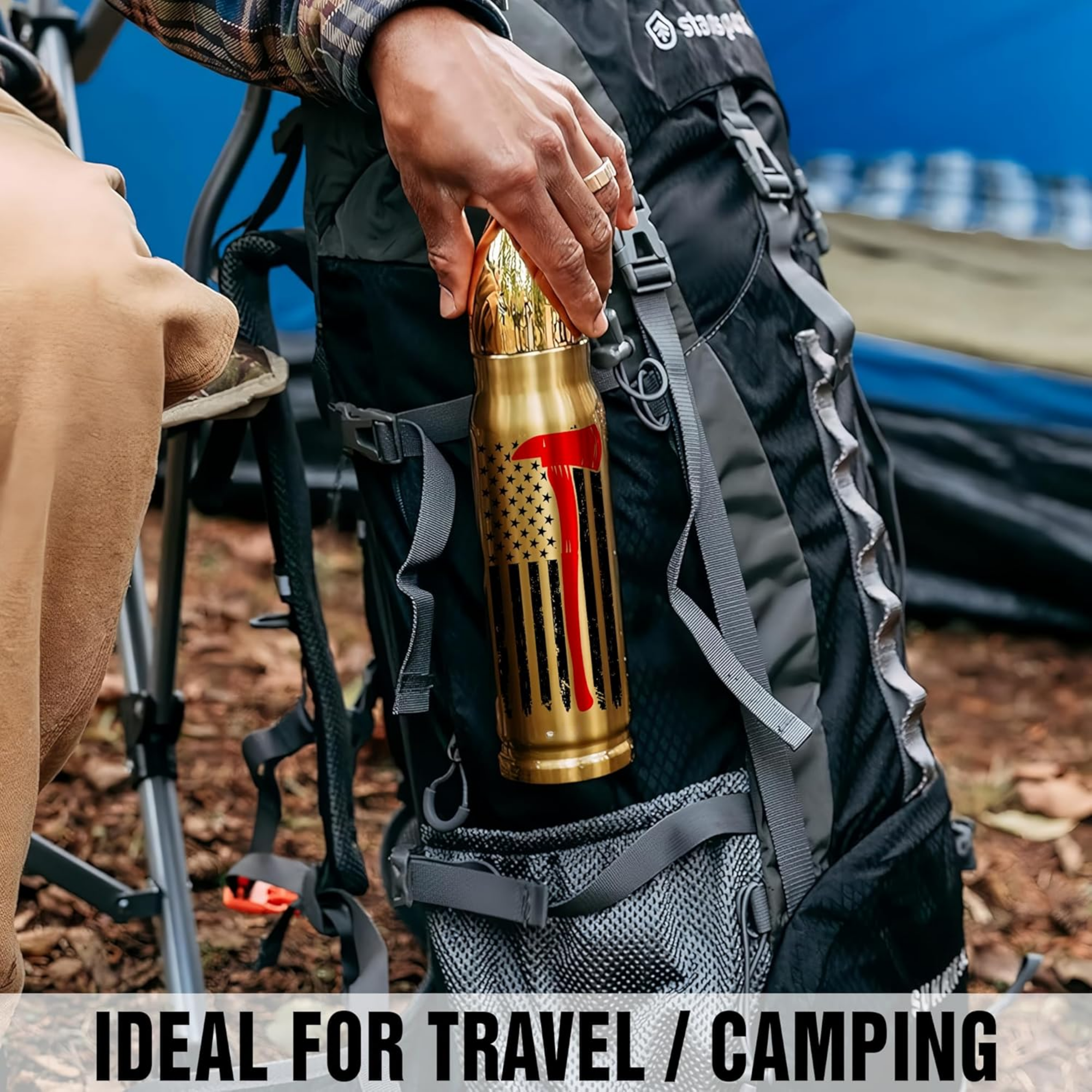 Firefighter Bullet Tumbler - 16oz Insulated American Flag Axe Bottle