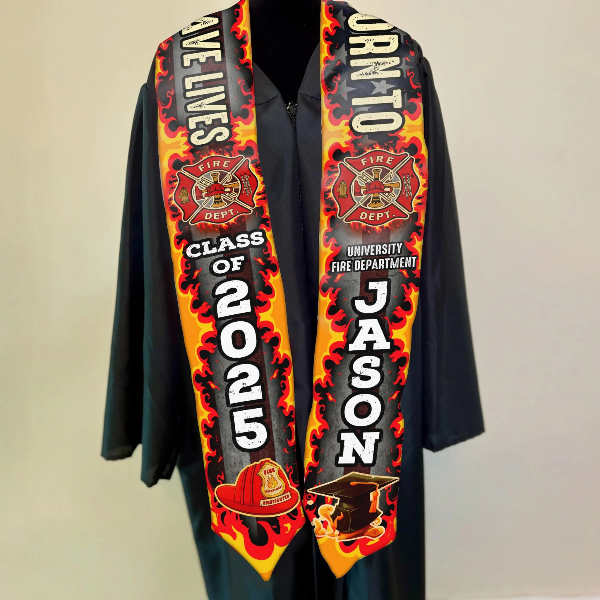 Firefighter Graduation Stole - Custom Fire Academy Born To Save Lives Sash