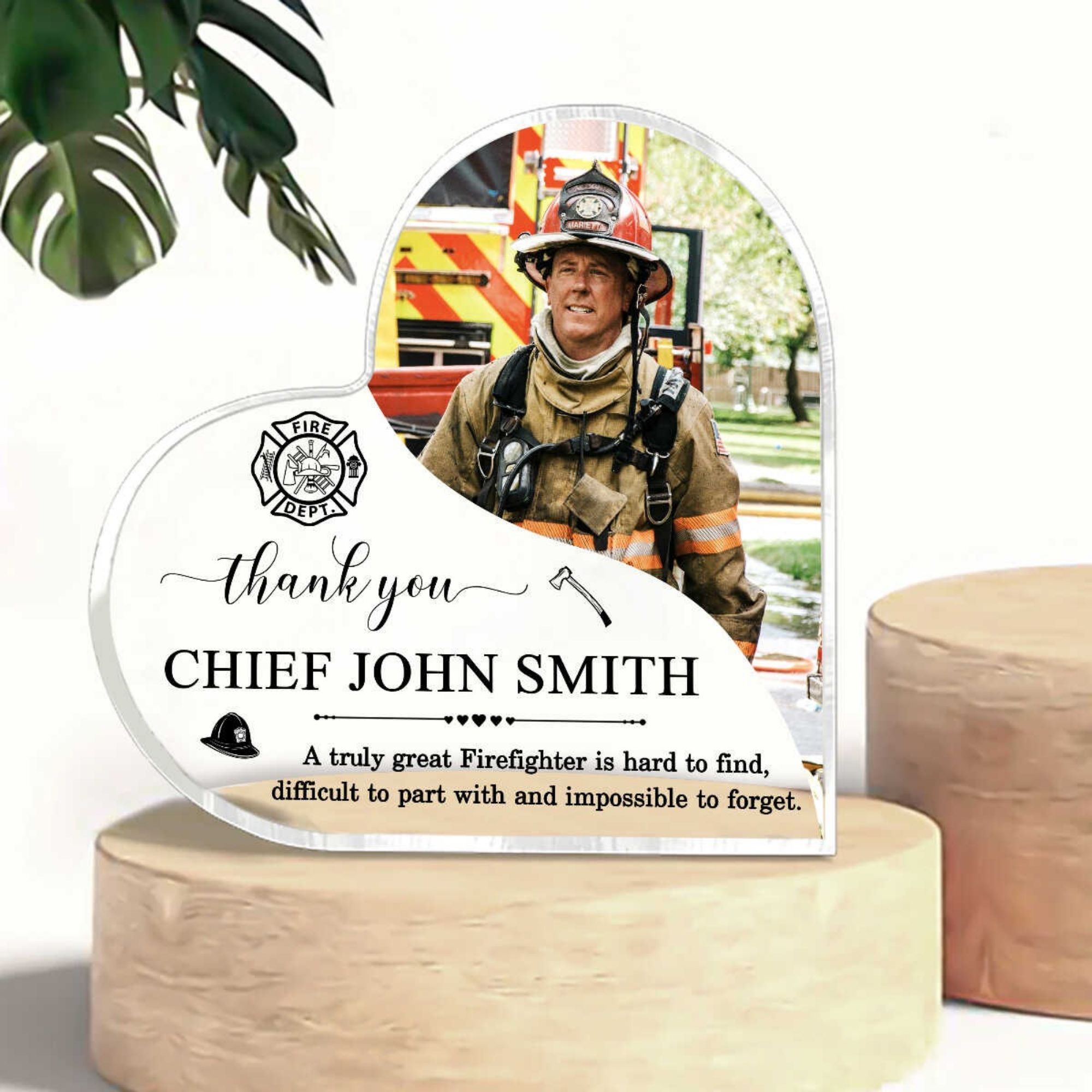 Firefighter Retirement Gift - Personalized Photo Acrylic Heart Plaque