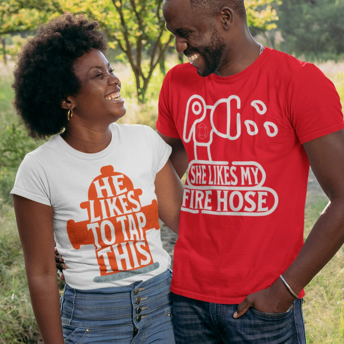 Firefighter Couple Shirts - Funny Joke Fire Hose Tap This Tees Gift Set