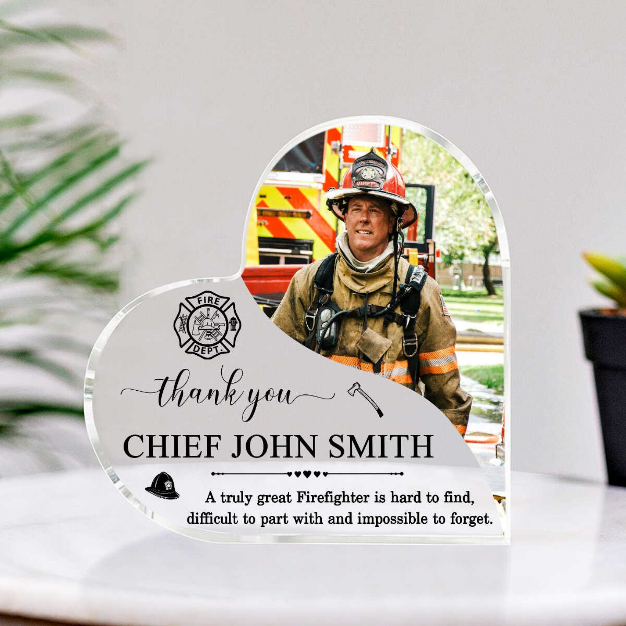 Firefighter Retirement Gift - Personalized Photo Acrylic Heart Plaque