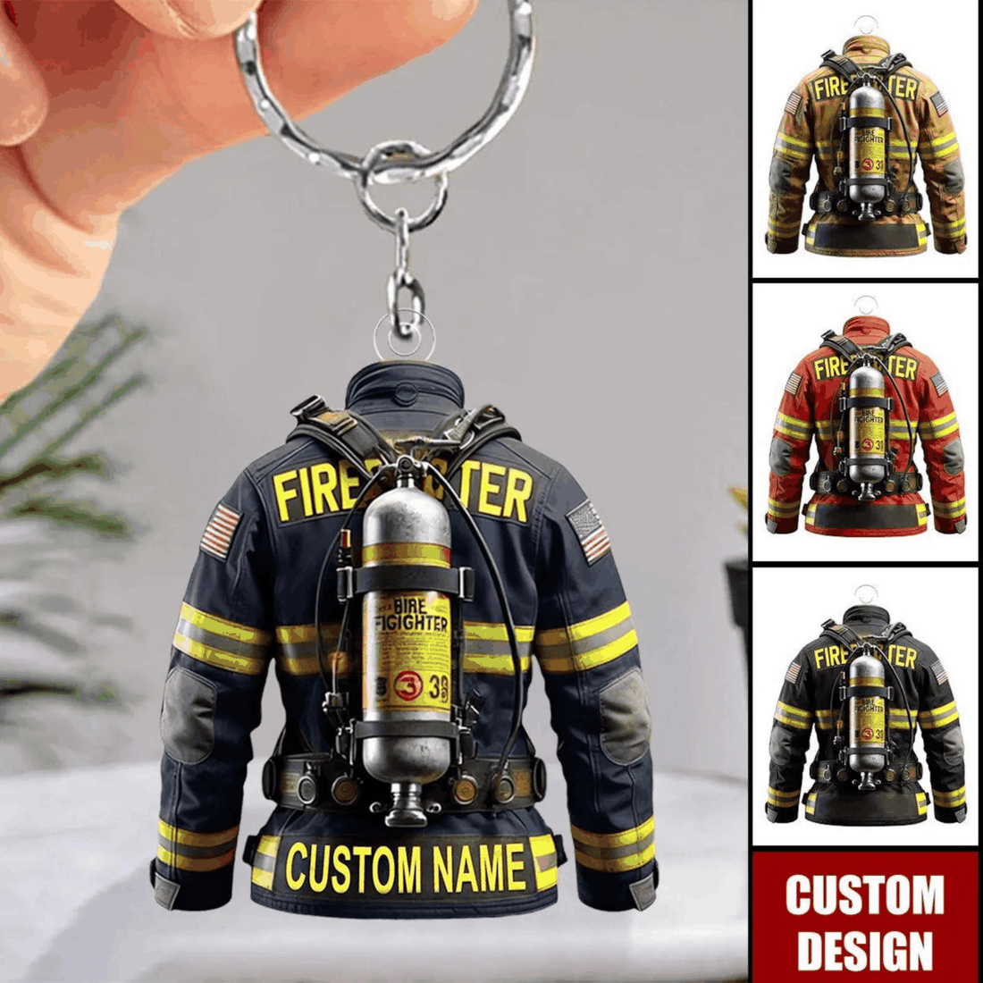 Personalized Firefighter Keychain Bunker Gear