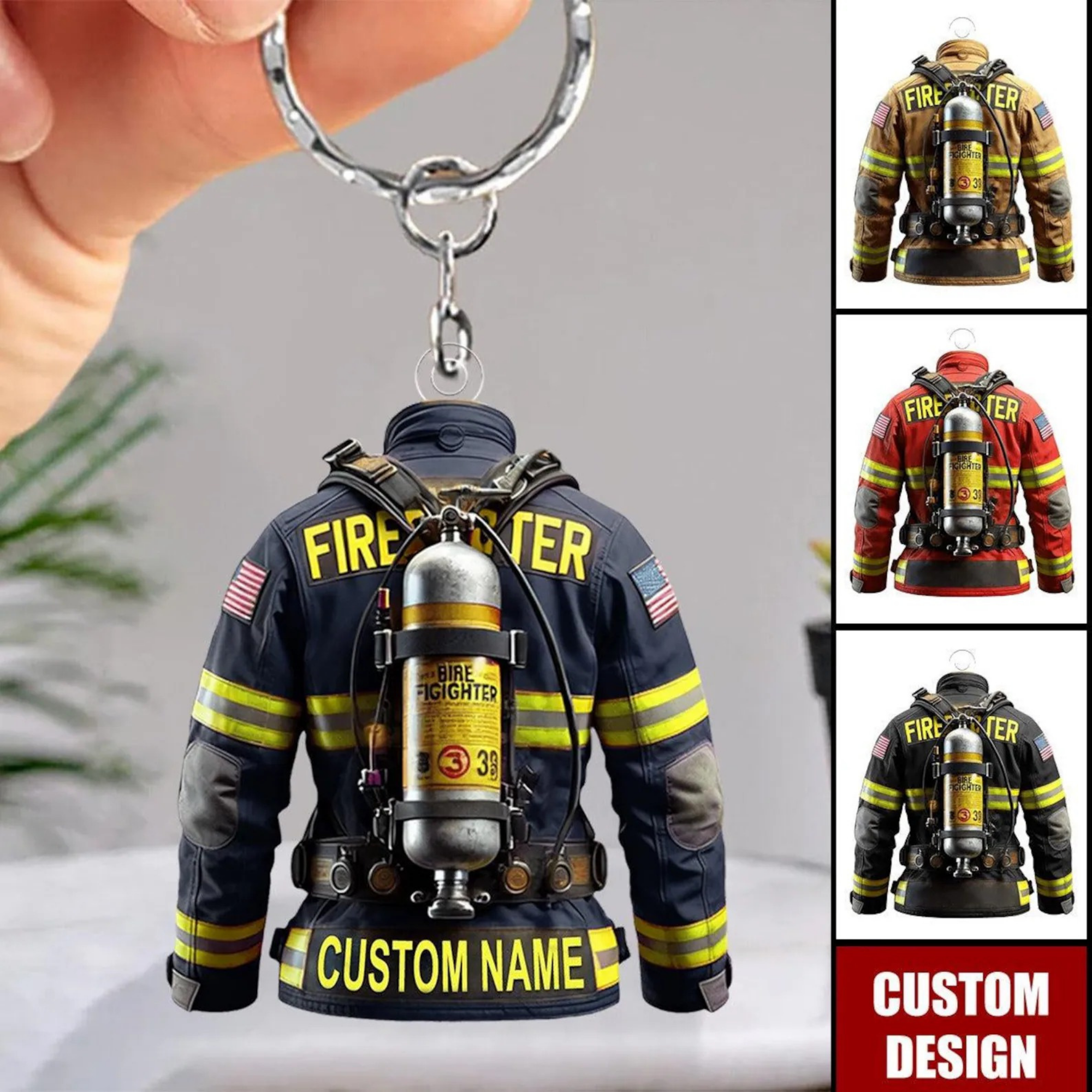 Personalized Firefighter Keychain - Custom Bunker Gear Jacket Name