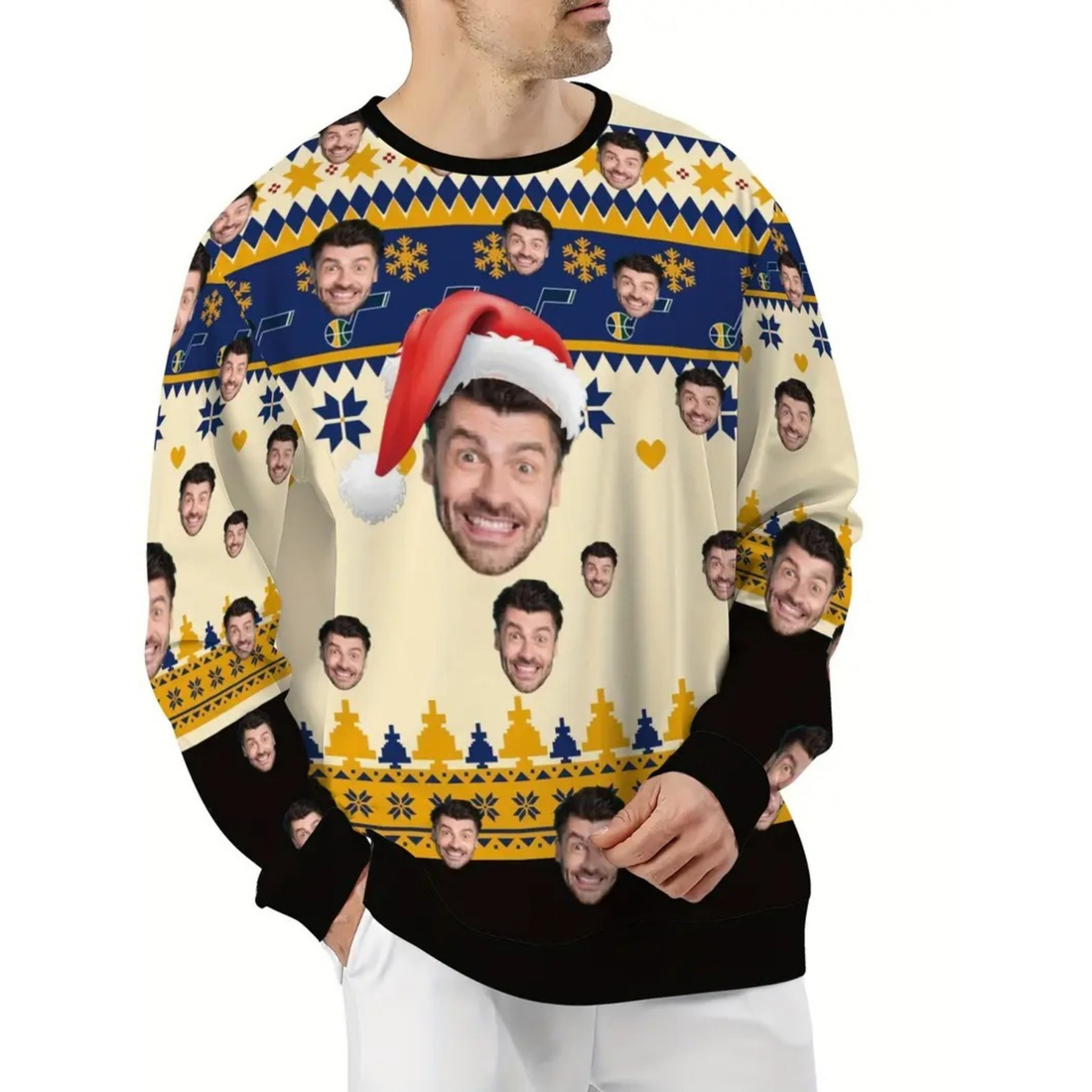 Custom Face Ugly Christmas Sweater - Personalized Photo Blue