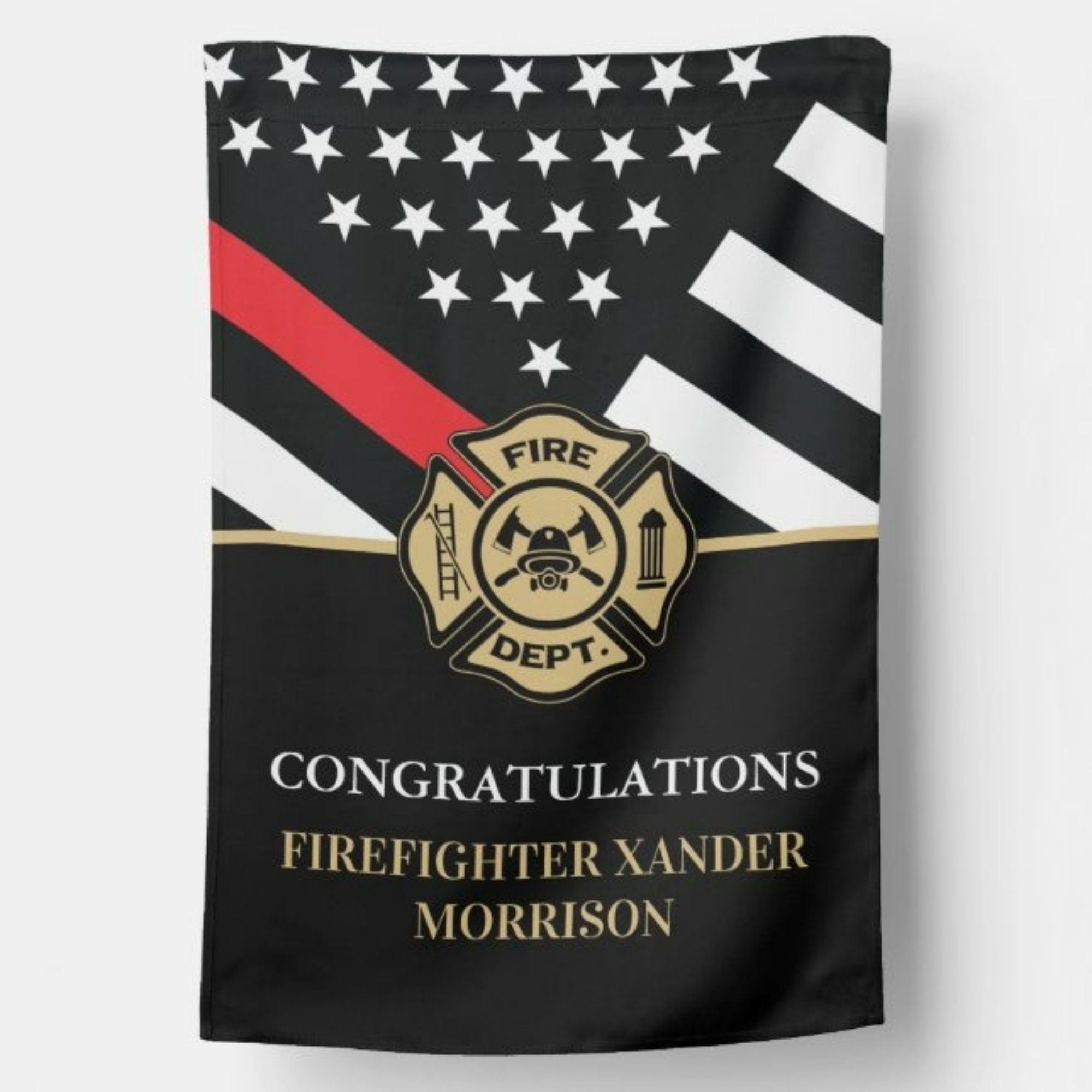 Personalized Firefighter House Flag - Custom Name Congratulations