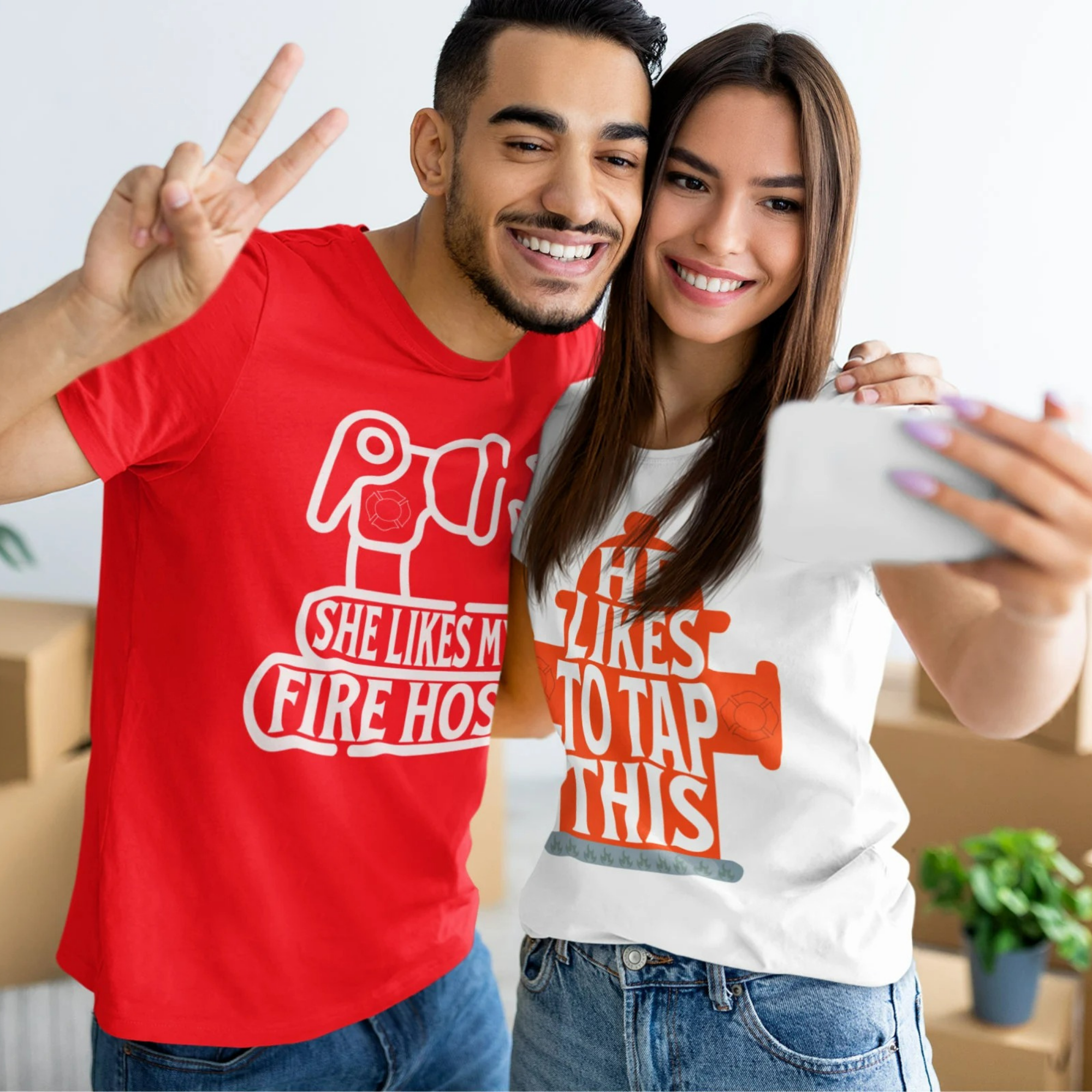 Firefighter Couple Shirts - Funny Joke Fire Hose Tap This Tees Gift Set