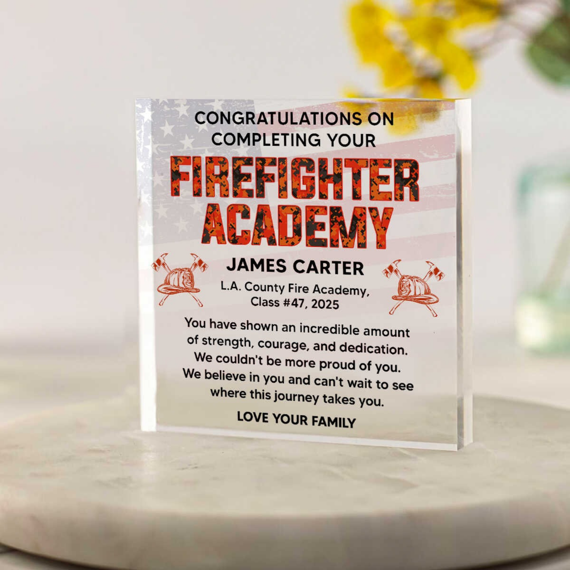 Firefighter Academy Graduation Plaque - Custom Fire Academy Completion Gift
