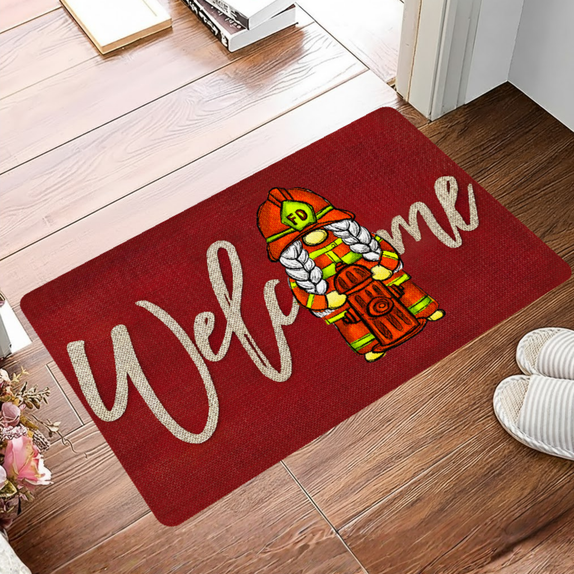 Firefighter Gnome Welcome Mat - Fire Department Doormat