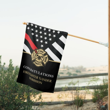Personalized Firefighter House Flag - Custom Name Congratulations