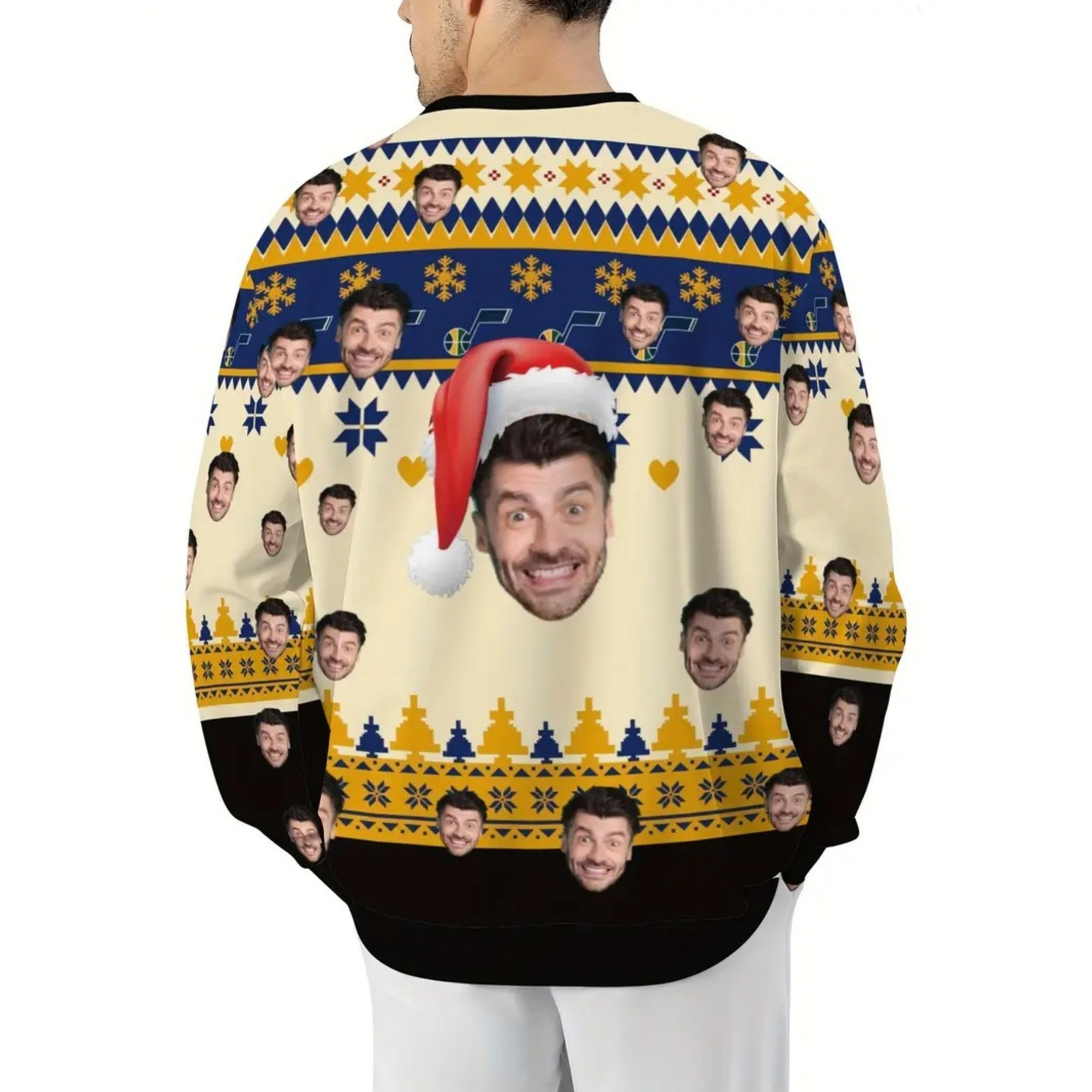 Custom Face Ugly Christmas Sweater - Personalized Photo Blue