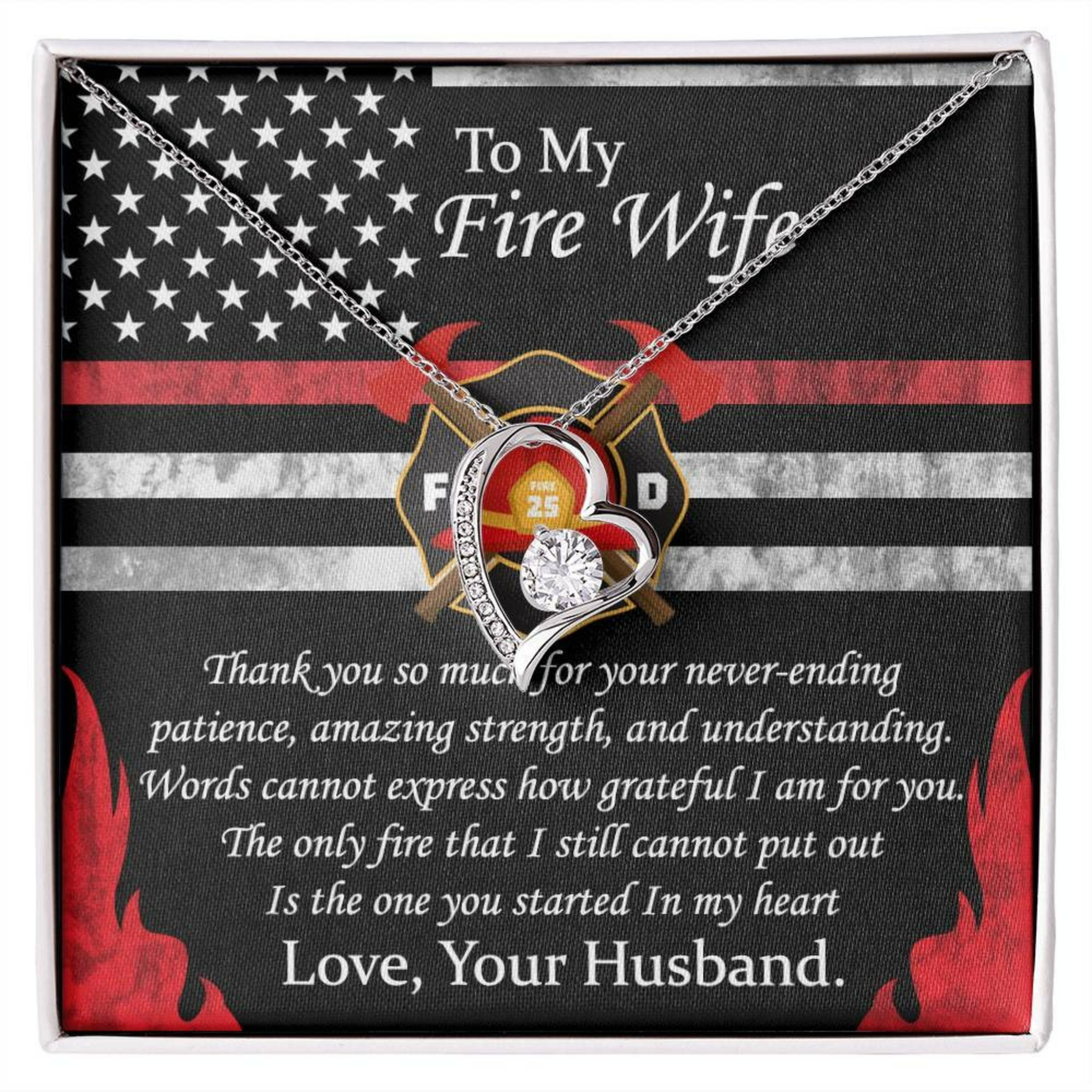 Firefighter Wife Necklace - To My Fire Wife Love Gift from Husband