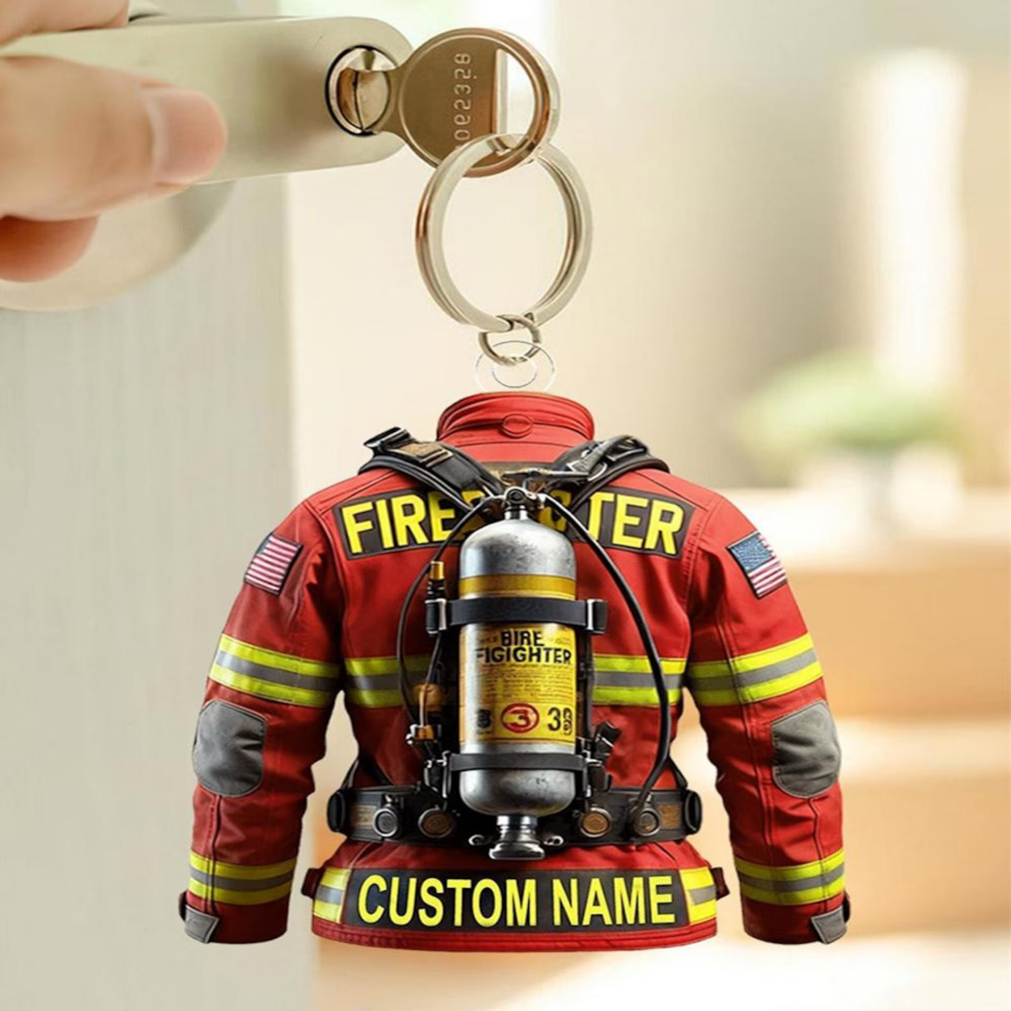 Personalized Firefighter Keychain - Custom Bunker Gear Jacket Name