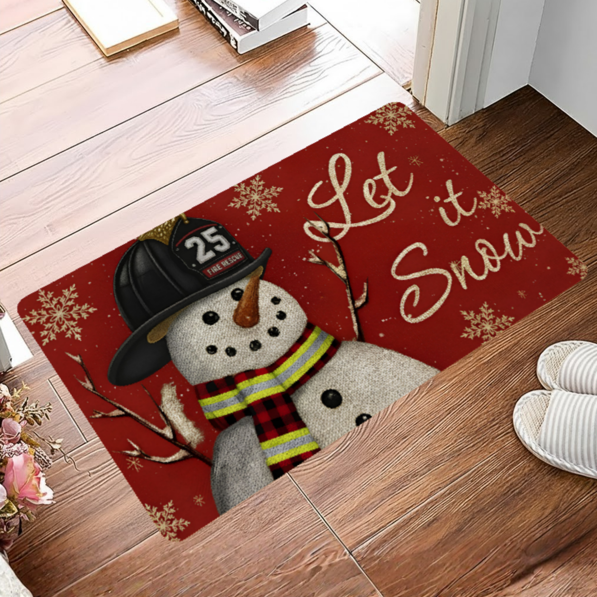 Feuerwehrmann-Schneemann - Weihnachtsfußmatte 
