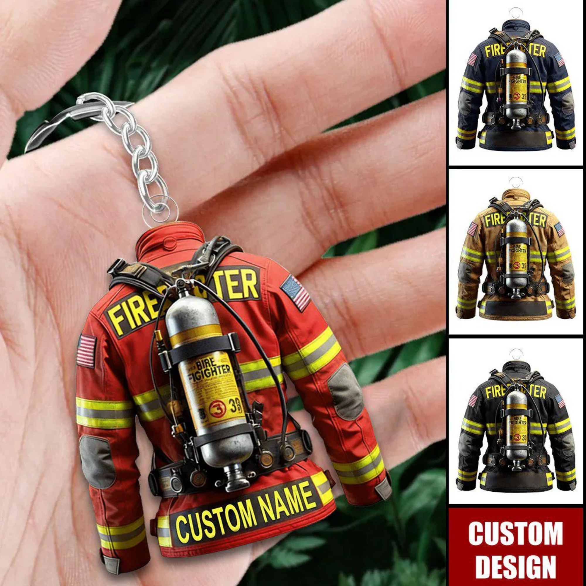 Personalized Firefighter Keychain - Custom Bunker Gear Jacket Name