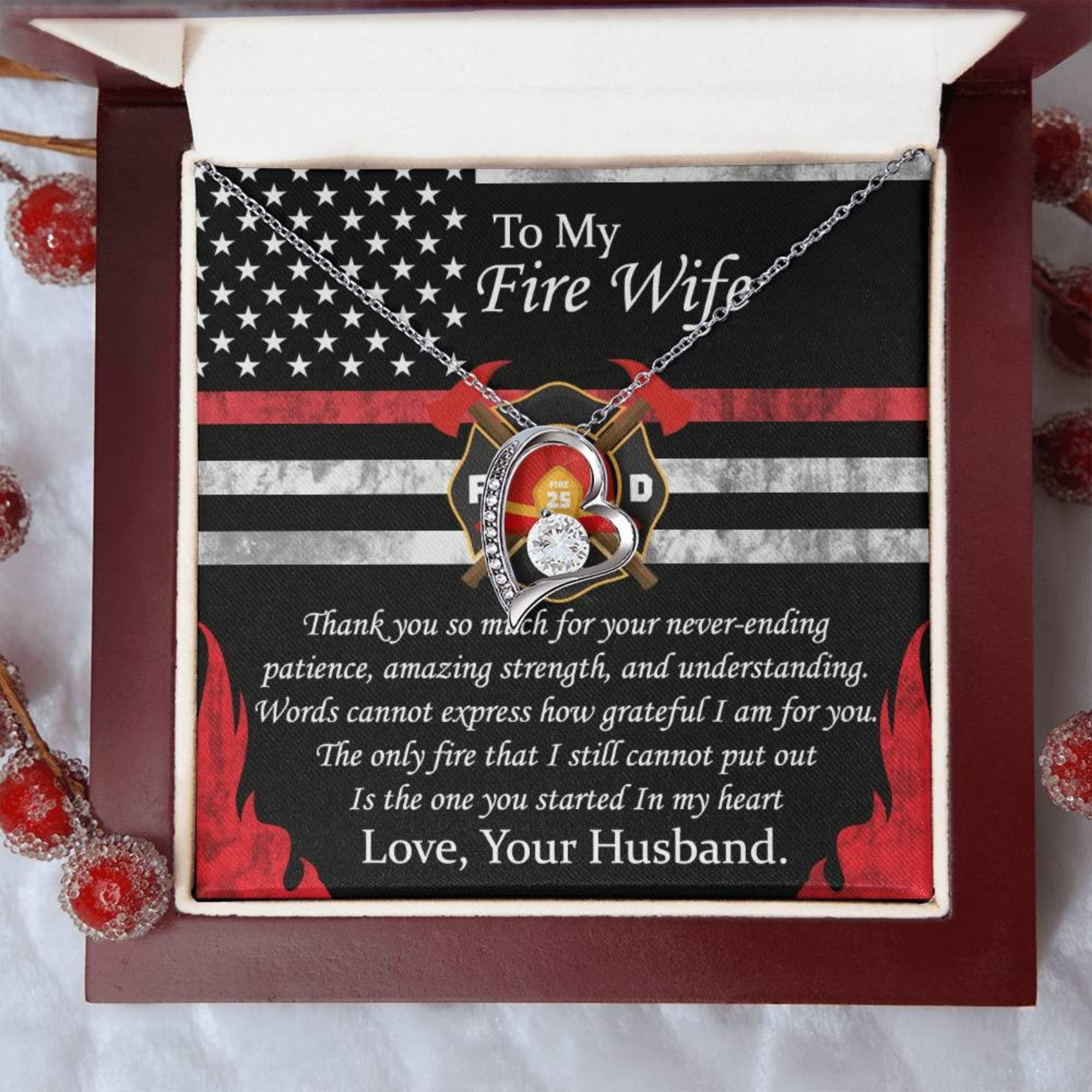 Firefighter Wife Necklace - To My Fire Wife Love Gift from Husband