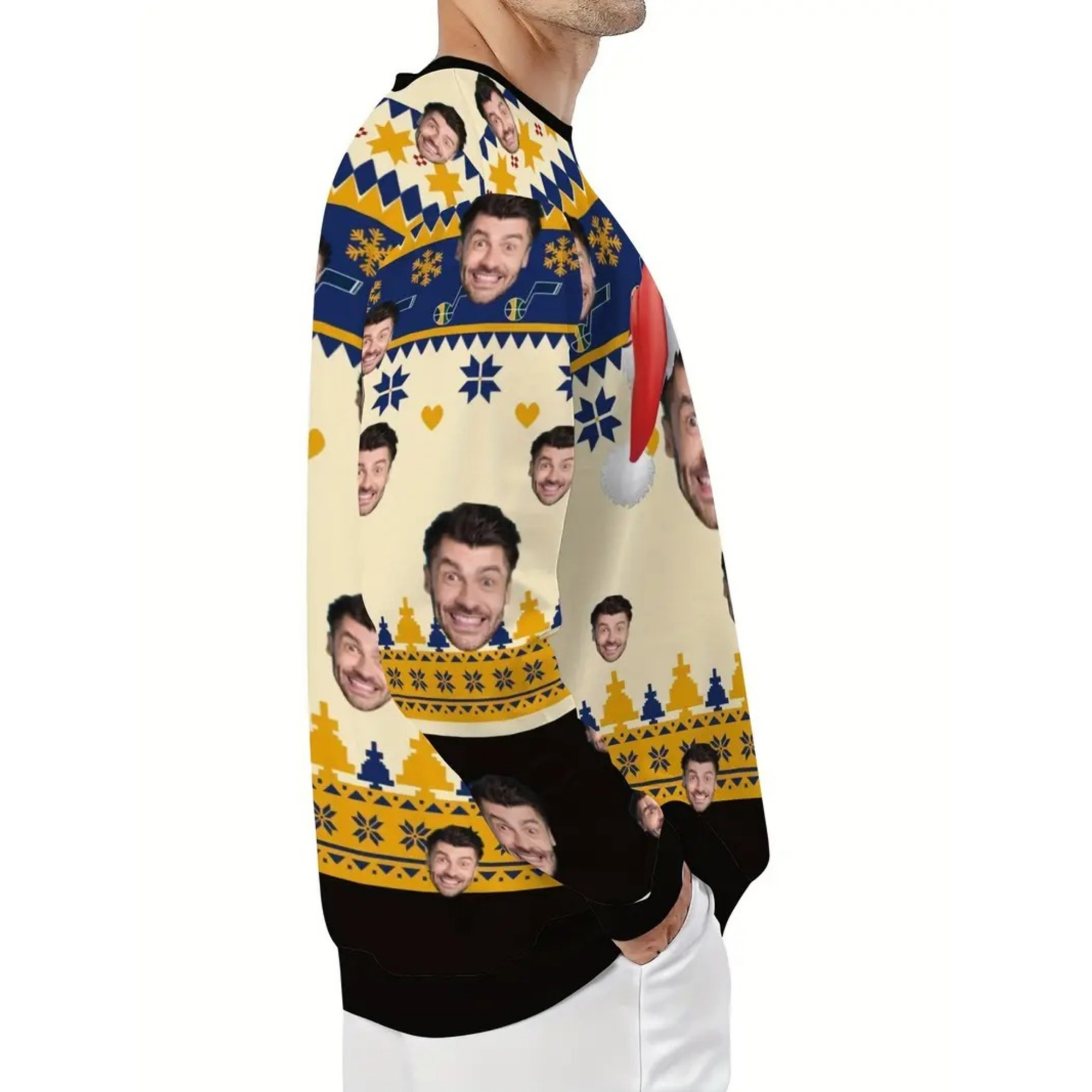 Custom Face Ugly Christmas Sweater - Personalized Photo Blue