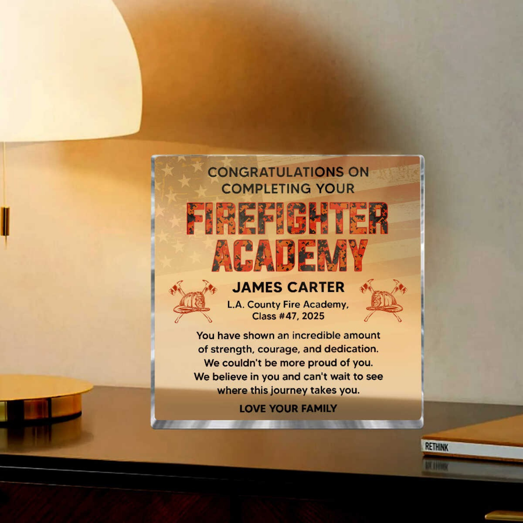 Firefighter Academy Graduation Plaque - Custom Fire Academy Completion Gift