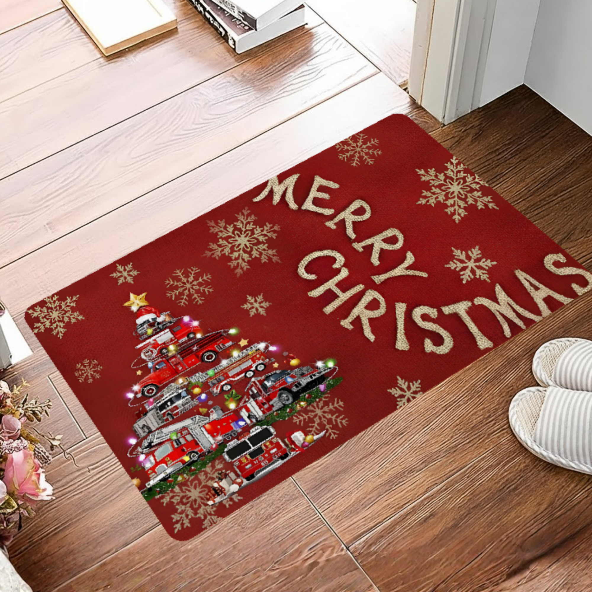 Christmas Firetruck Tree - Doormat