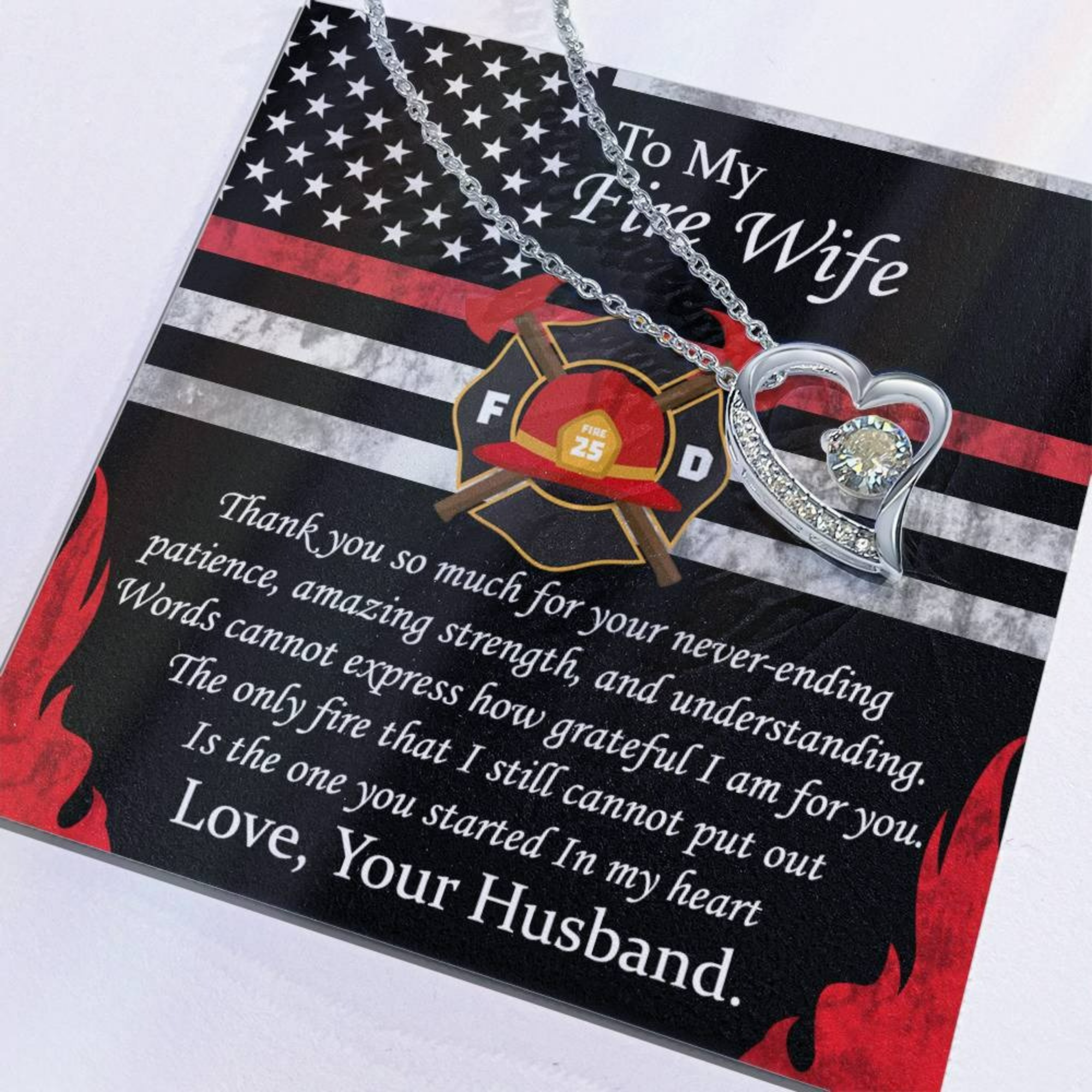 Firefighter Wife Necklace - To My Fire Wife Love Gift from Husband