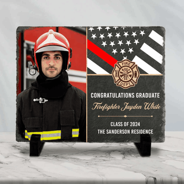 Firefighter Graduation Photo Slate - Custom Fire Academy Graduate Plaque - Firerescuetm LLC