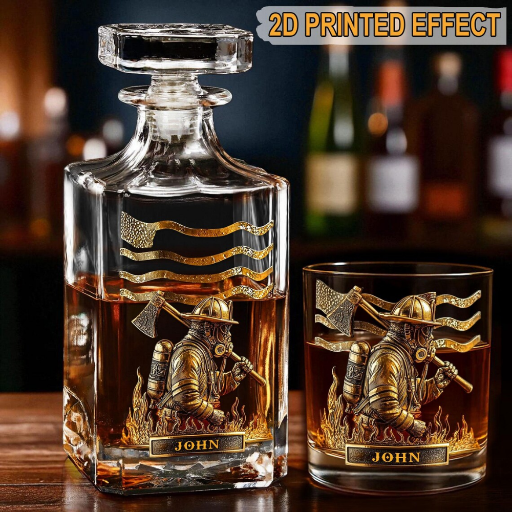 Personalisiertes Whiskeyglas für Feuerwehrleute zum Ruhestand (325 ml) – mit individuellem Namen und Jahreszahl auf dem Boden bedruckt 